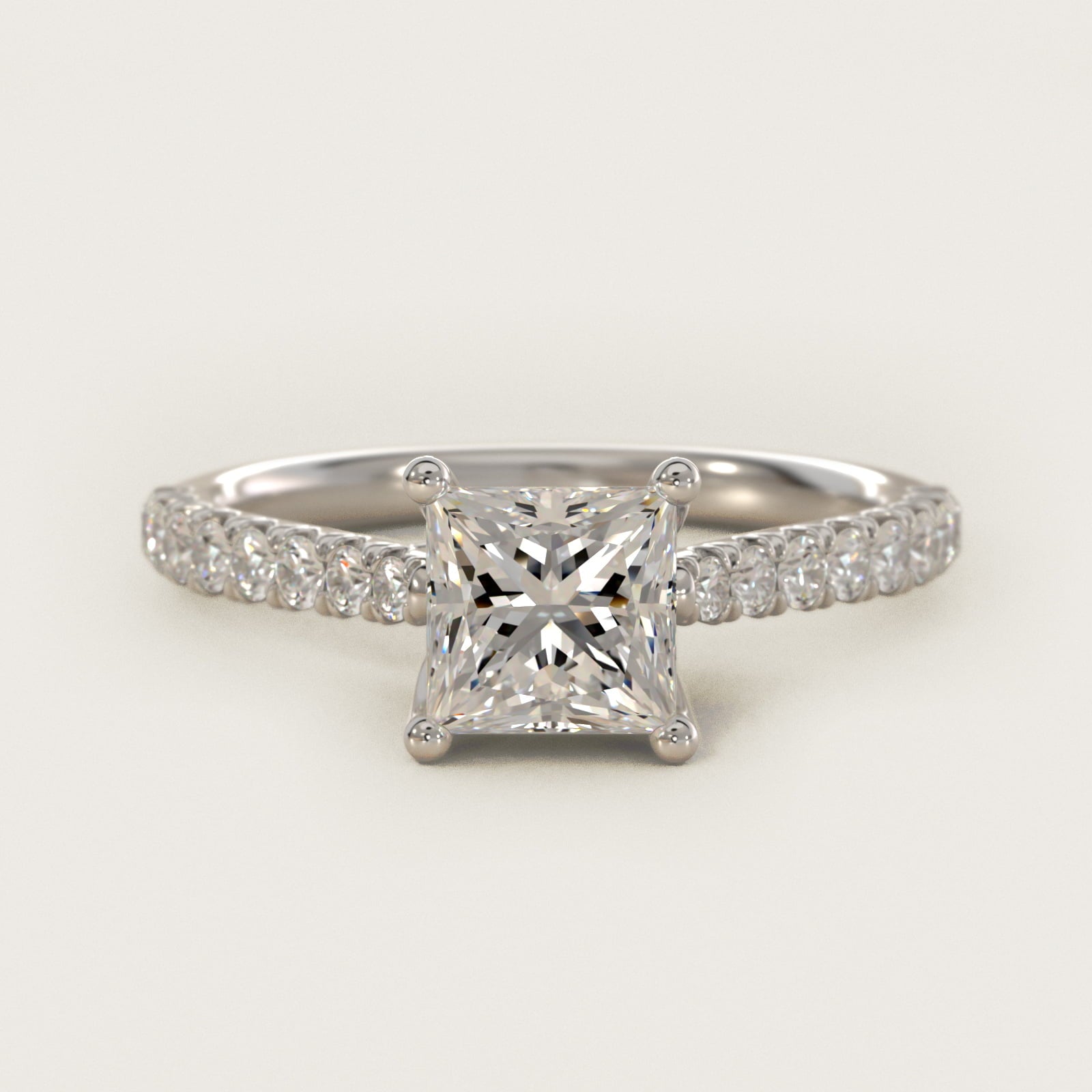 Modern Trellis Diamond Engagement Ring in 18k White Gold - Princess Center