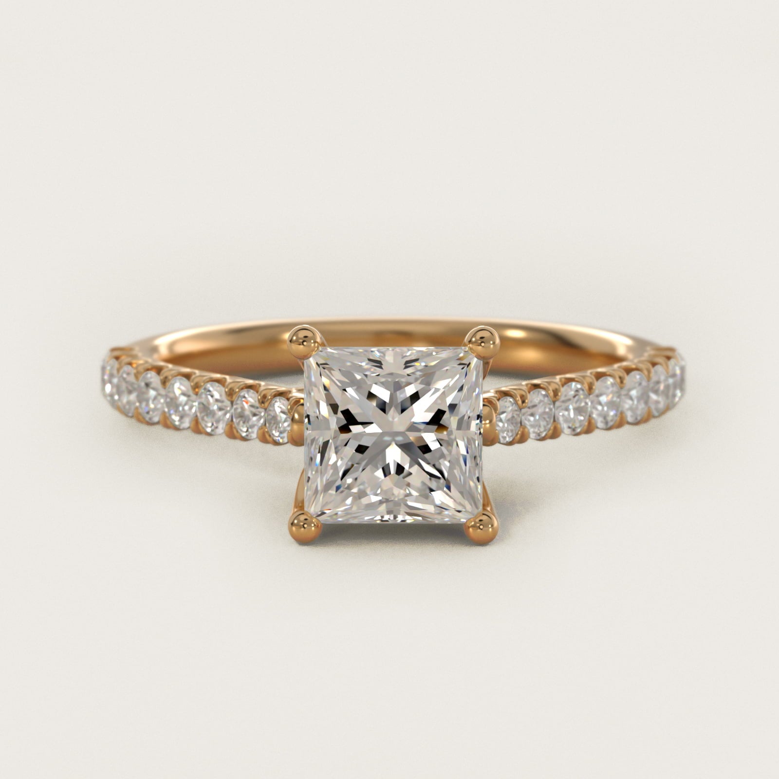 Modern Trellis Diamond Engagement Ring in 18k Yellow Gold - Princess Center