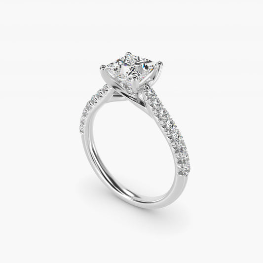 Modern Trellis Diamond Engagement Ring in Platinum - Princess Center