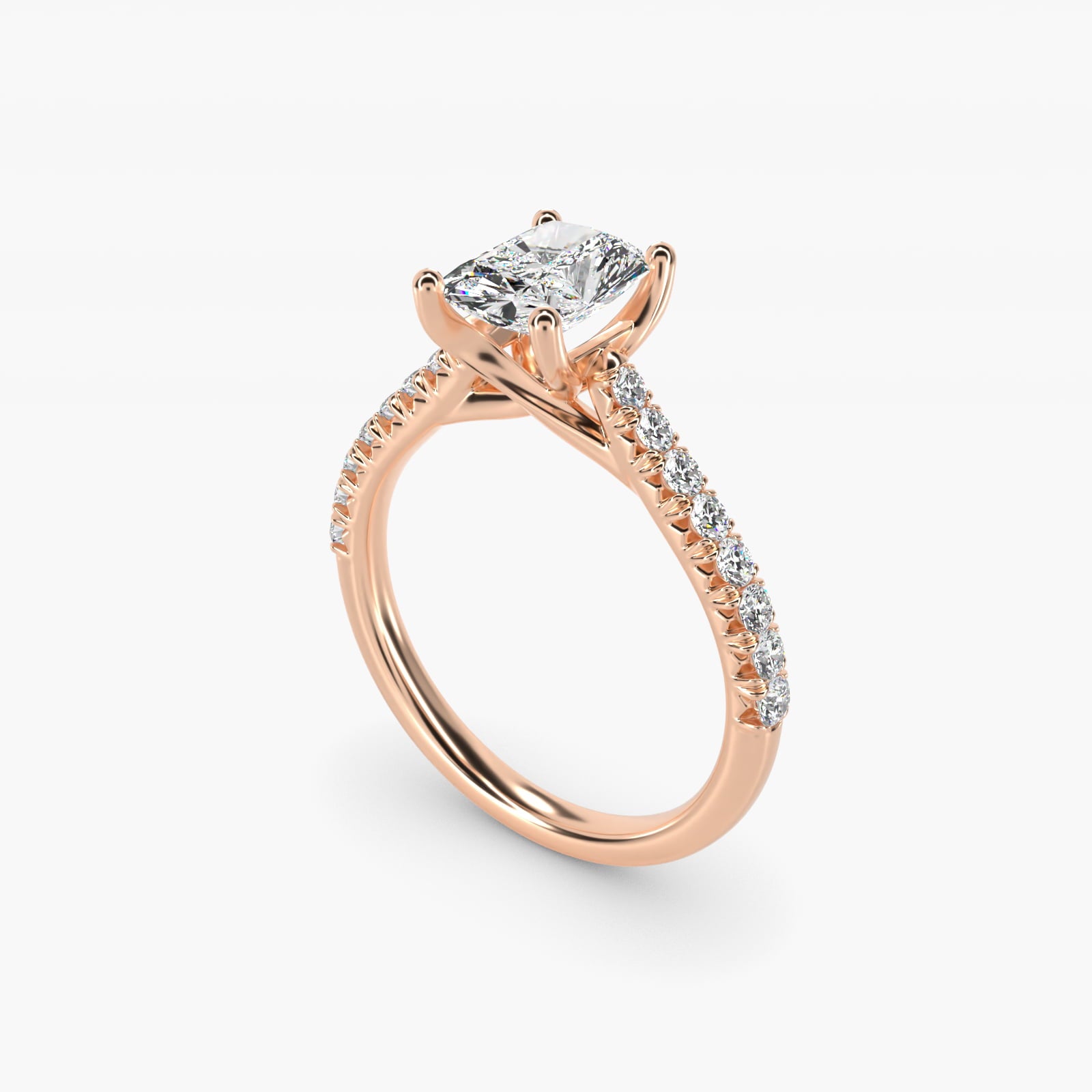 Modern Trellis Diamond Engagement Ring in 14K Rose Gold - Radiant Center