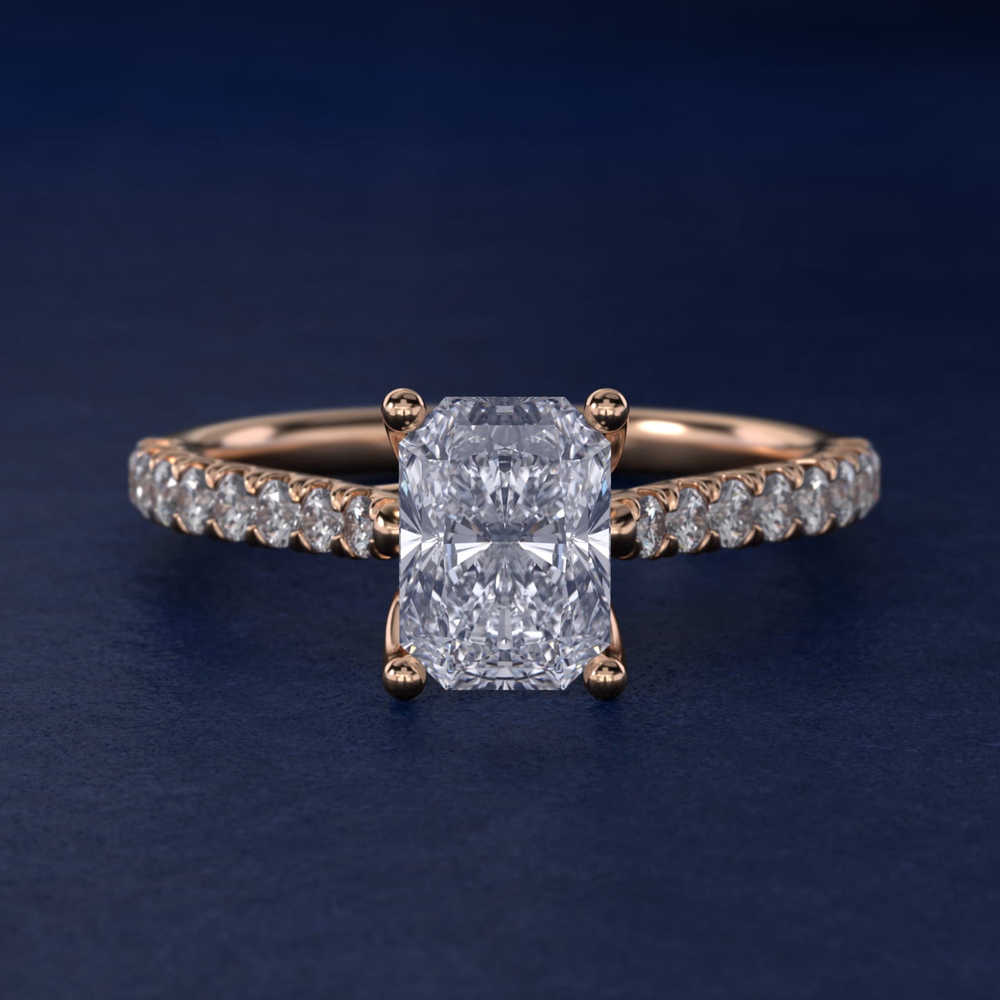 Modern Trellis Diamond Engagement Ring in 14K Rose Gold - Radiant Center