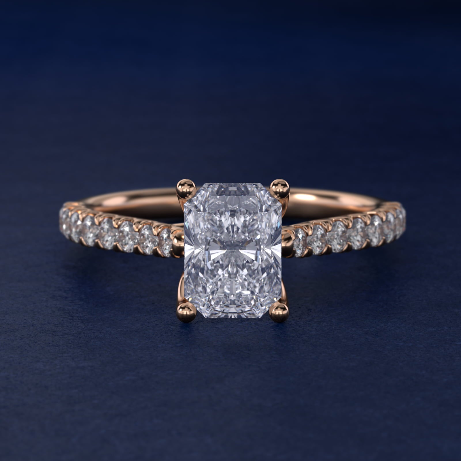 Modern Trellis Diamond Engagement Ring in 18k Rose Gold - Radiant Center
