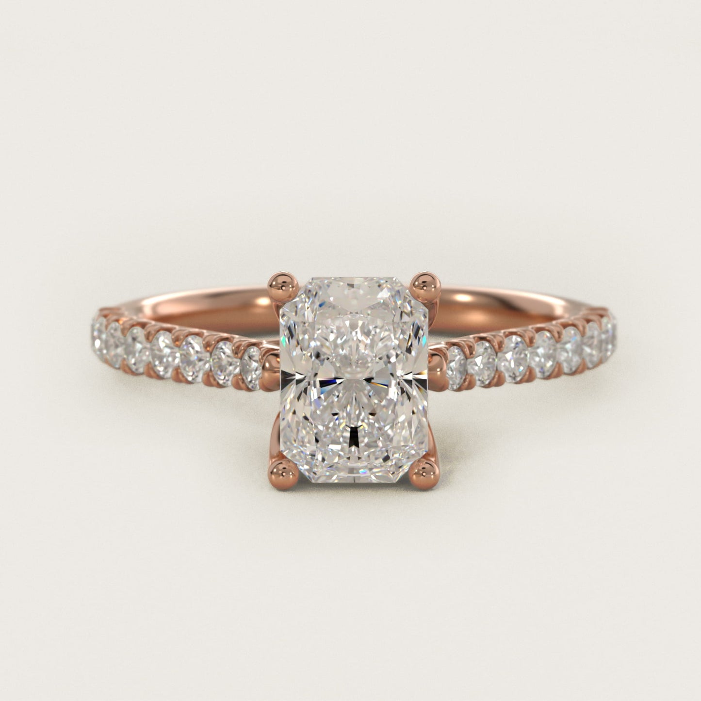 Modern Trellis Diamond Engagement Ring in 14K Rose Gold - Radiant Center