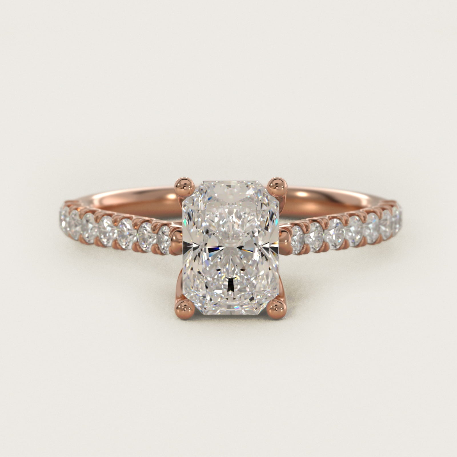 Modern Trellis Diamond Engagement Ring in 18k Rose Gold - Radiant Center