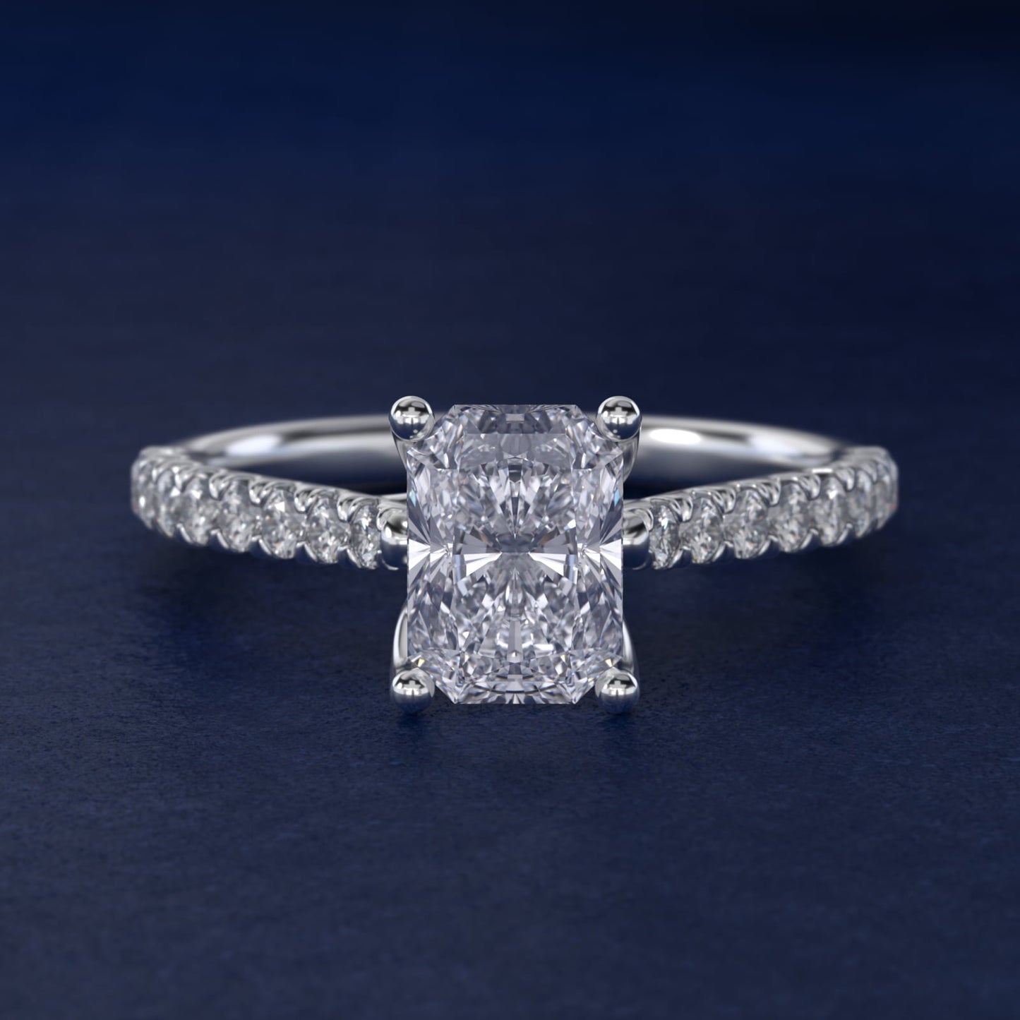 Modern Trellis Diamond Engagement Ring in 18k White Gold - Radiant Center