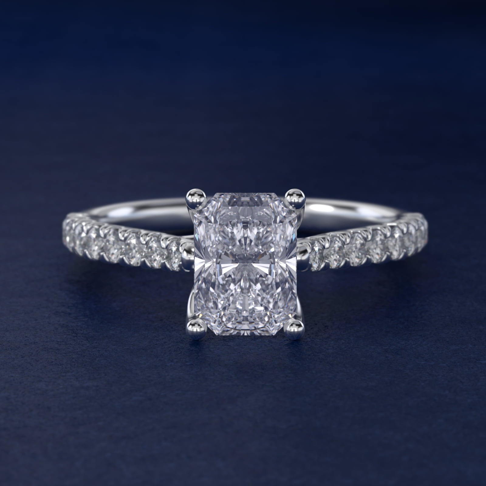 Modern Trellis Diamond Engagement Ring in 18k White Gold - Radiant Center
