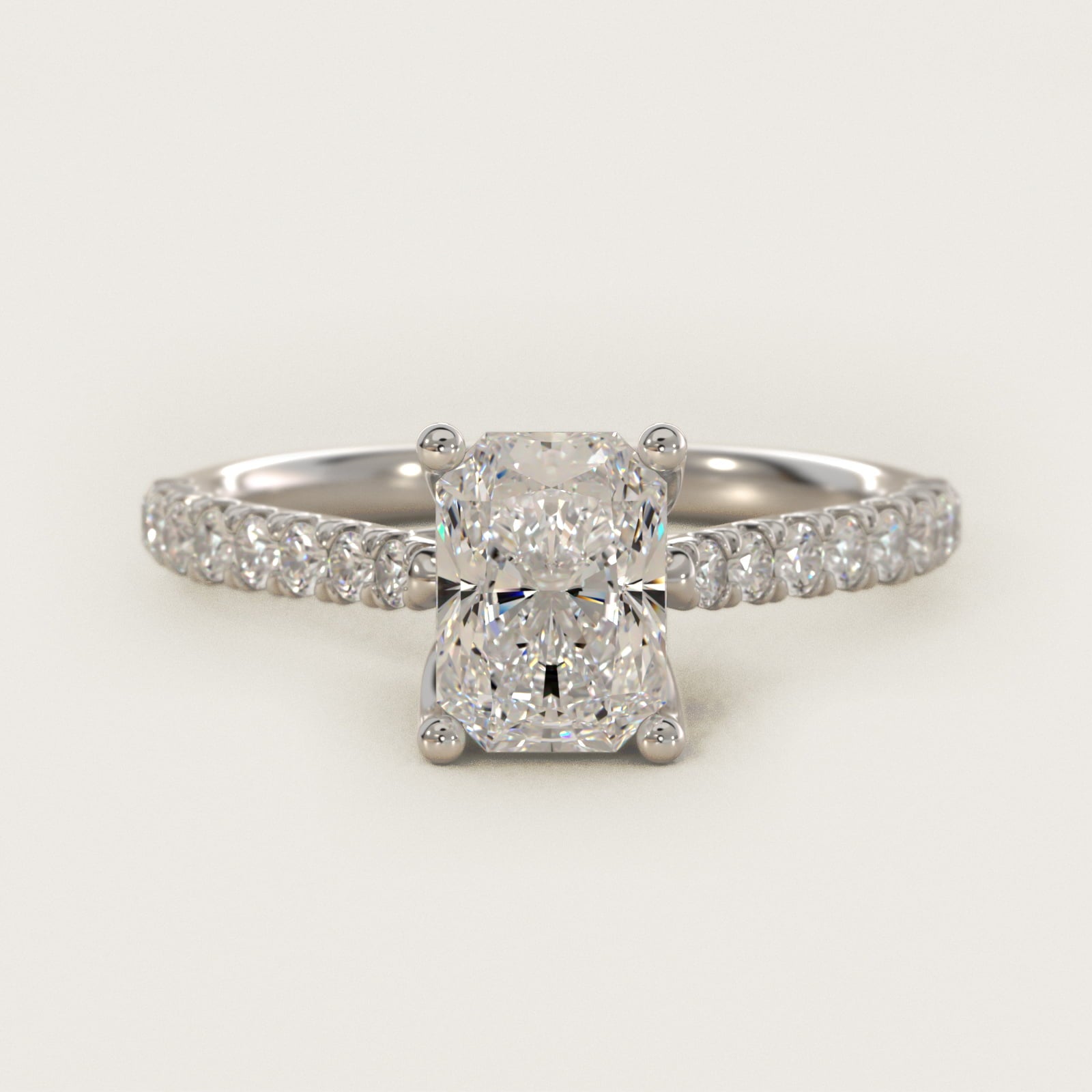 Modern Trellis Diamond Engagement Ring in 18k White Gold - Radiant Center