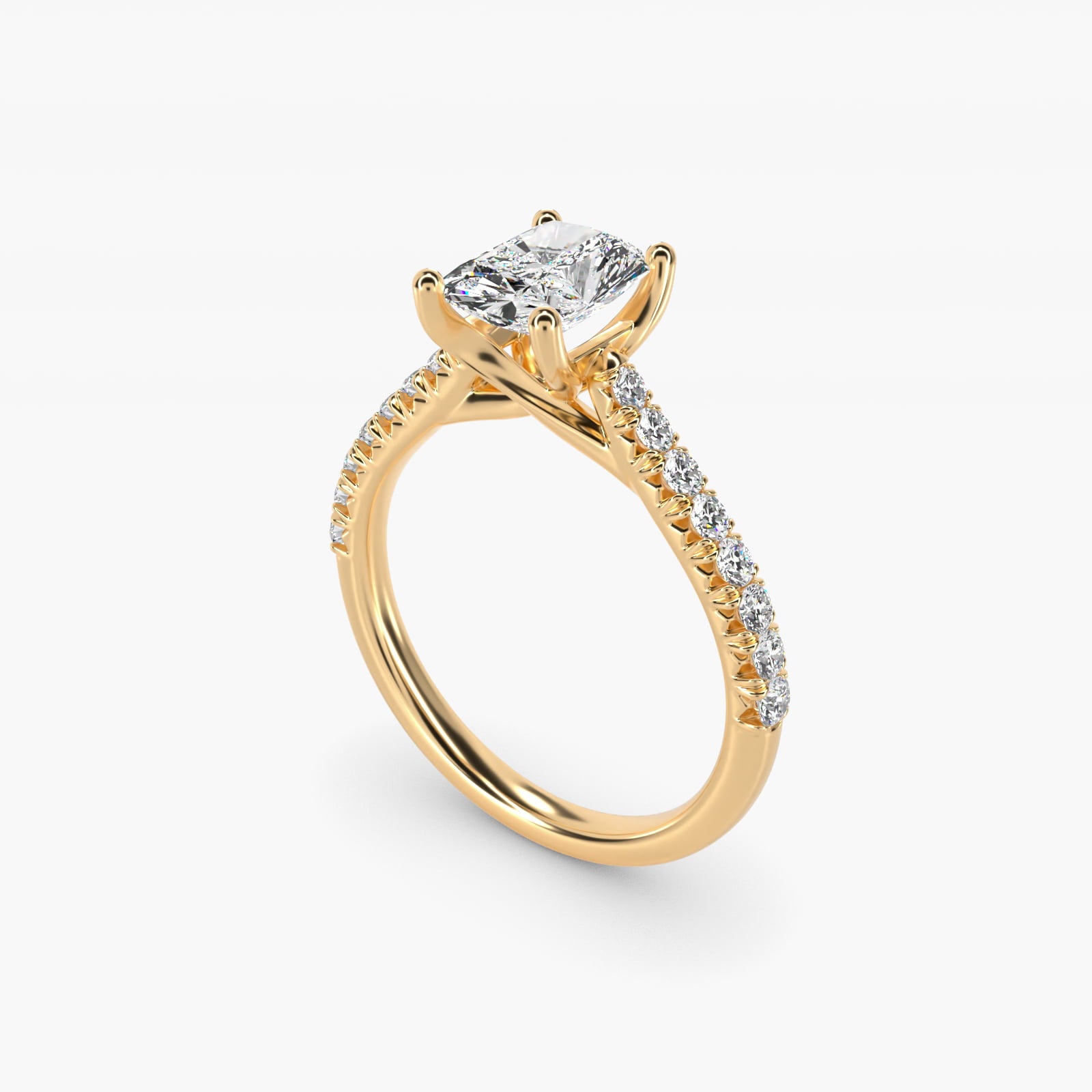 Modern Trellis Diamond Engagement Ring in 18k Yellow Gold - Radiant Center