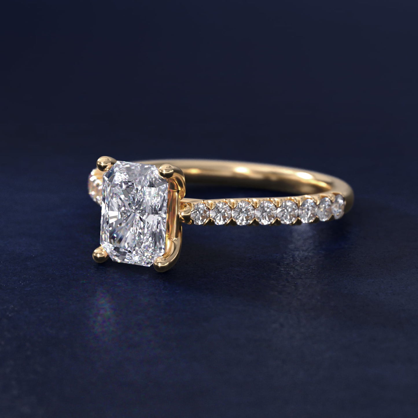 Modern Trellis Diamond Engagement Ring in 18k Yellow Gold - Radiant Center