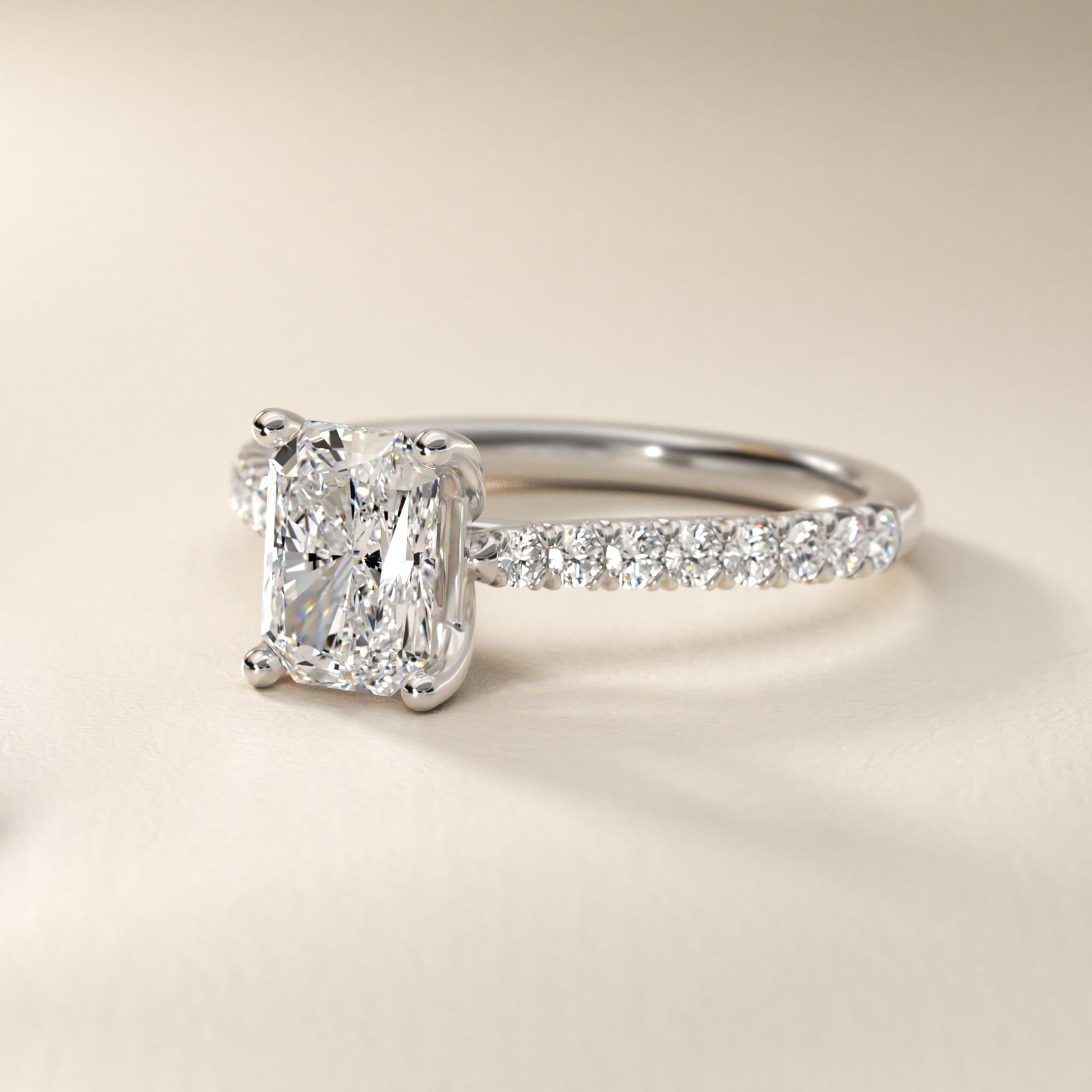 Modern Trellis Diamond Engagement Ring in Platinum - Radiant Center