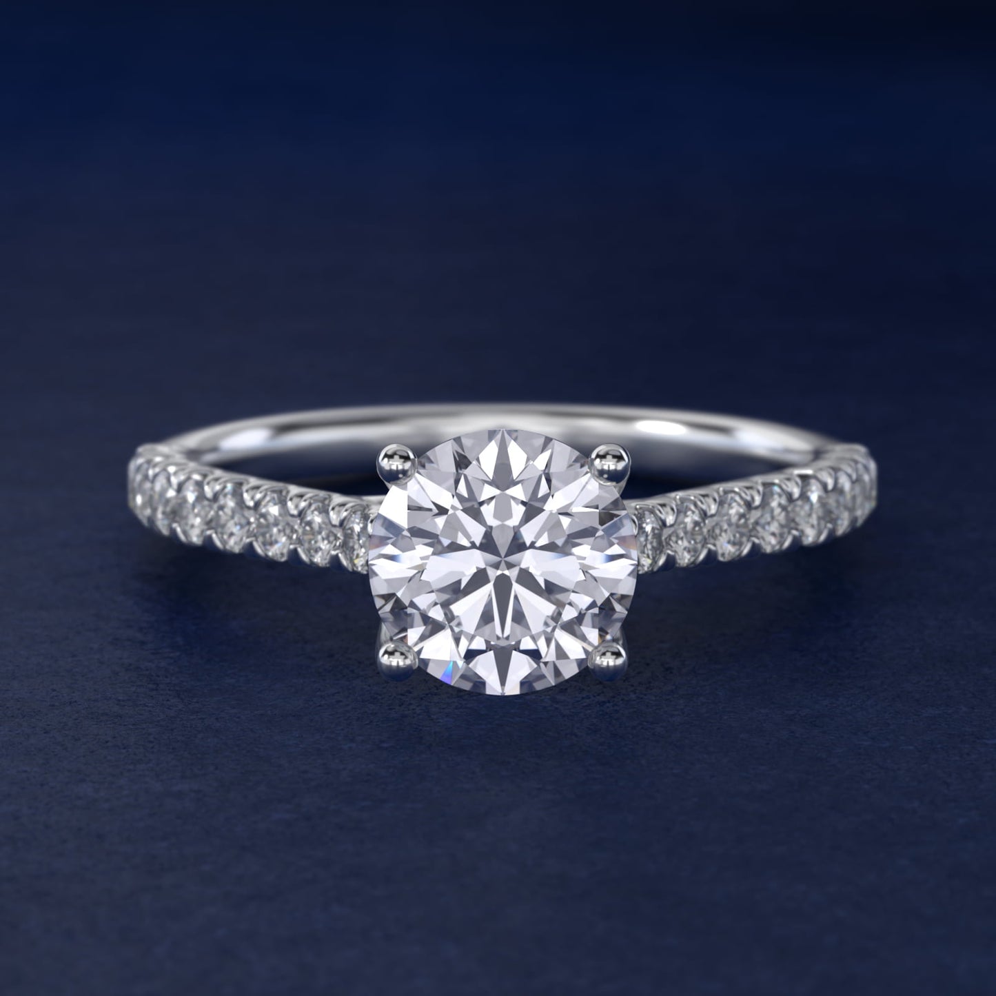 Modern Trellis Diamond Engagement Ring in 18k White Gold - Round Center