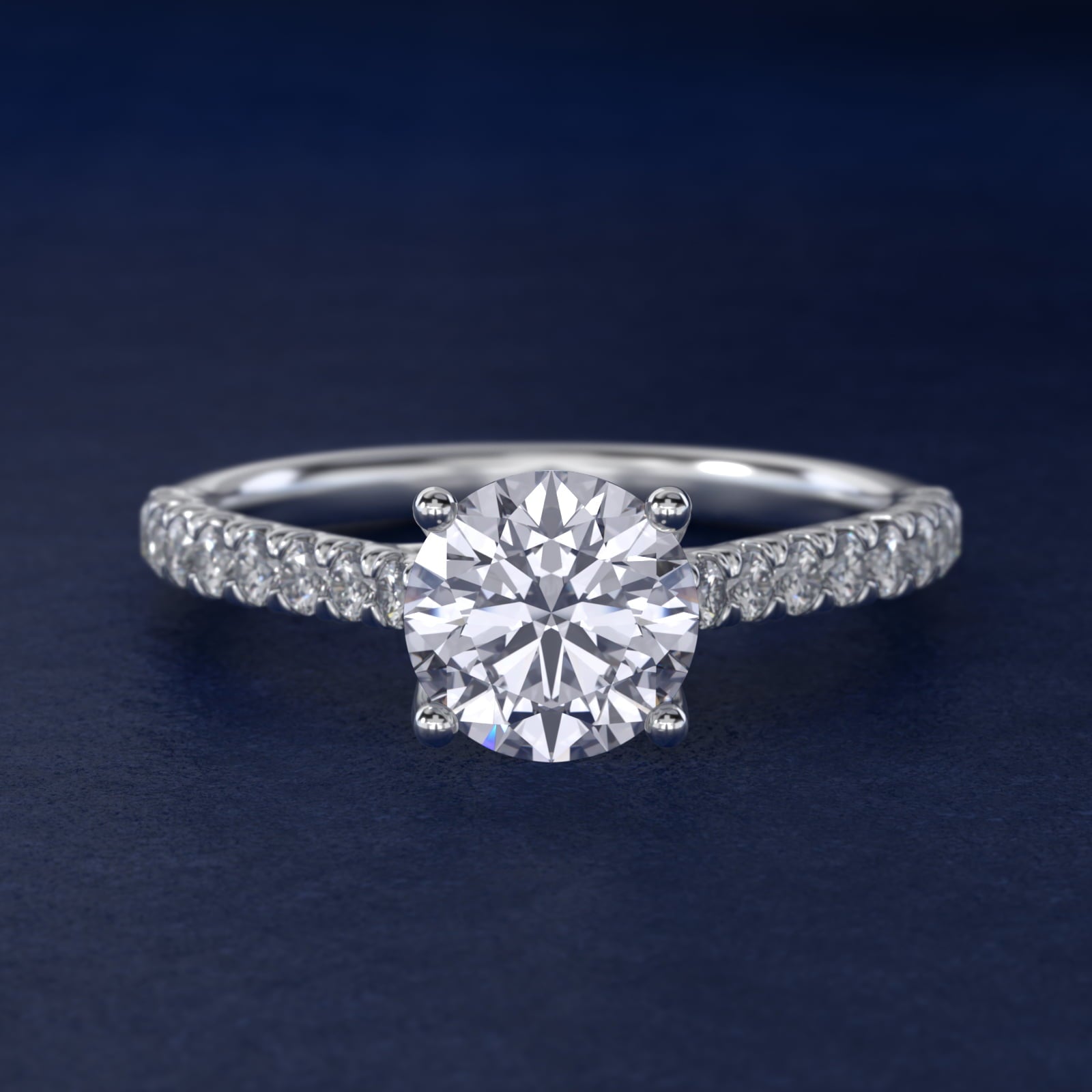 Modern Trellis Diamond Engagement Ring in 18k White Gold - Round Center