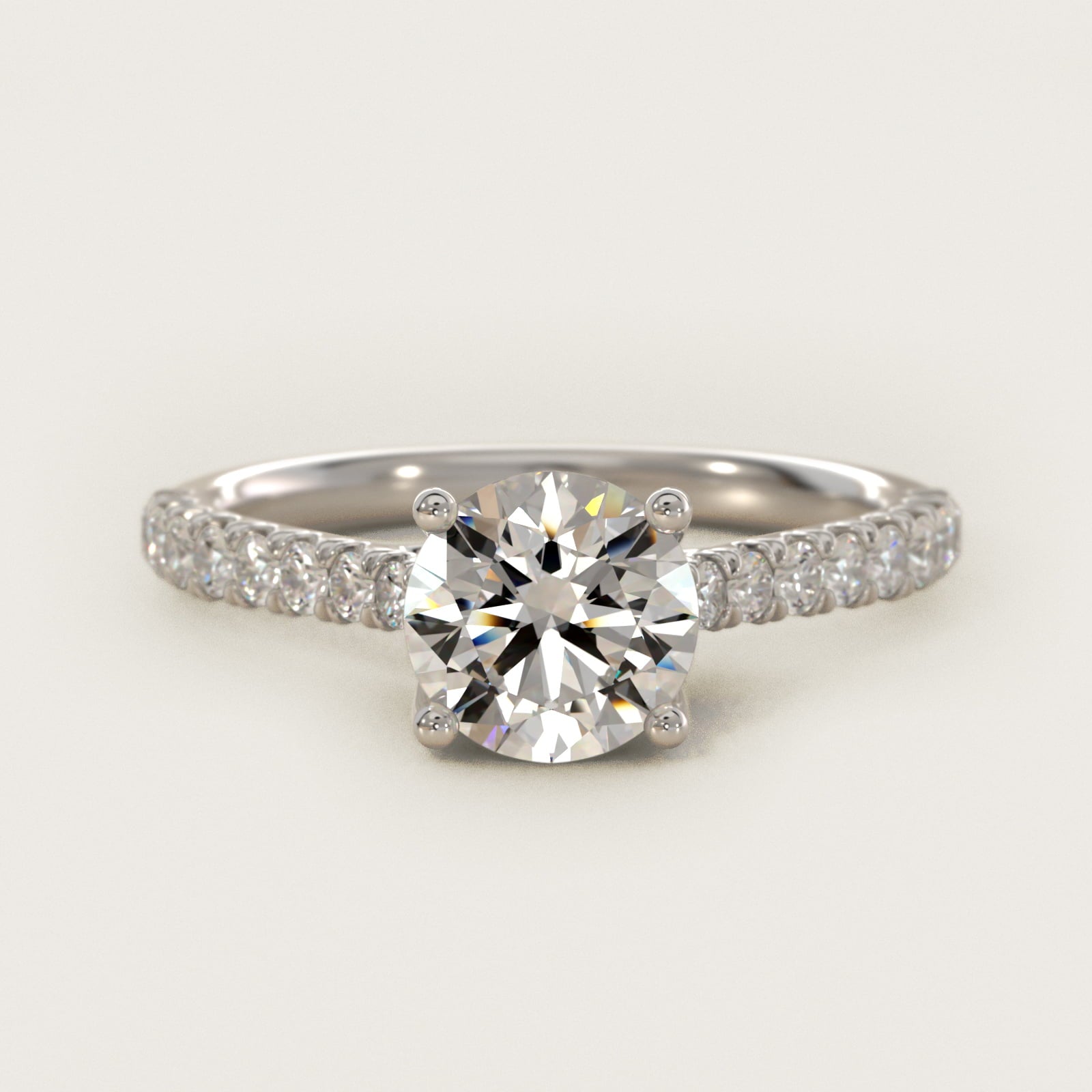 Modern Trellis Diamond Engagement Ring in 14k White Gold - Round Center