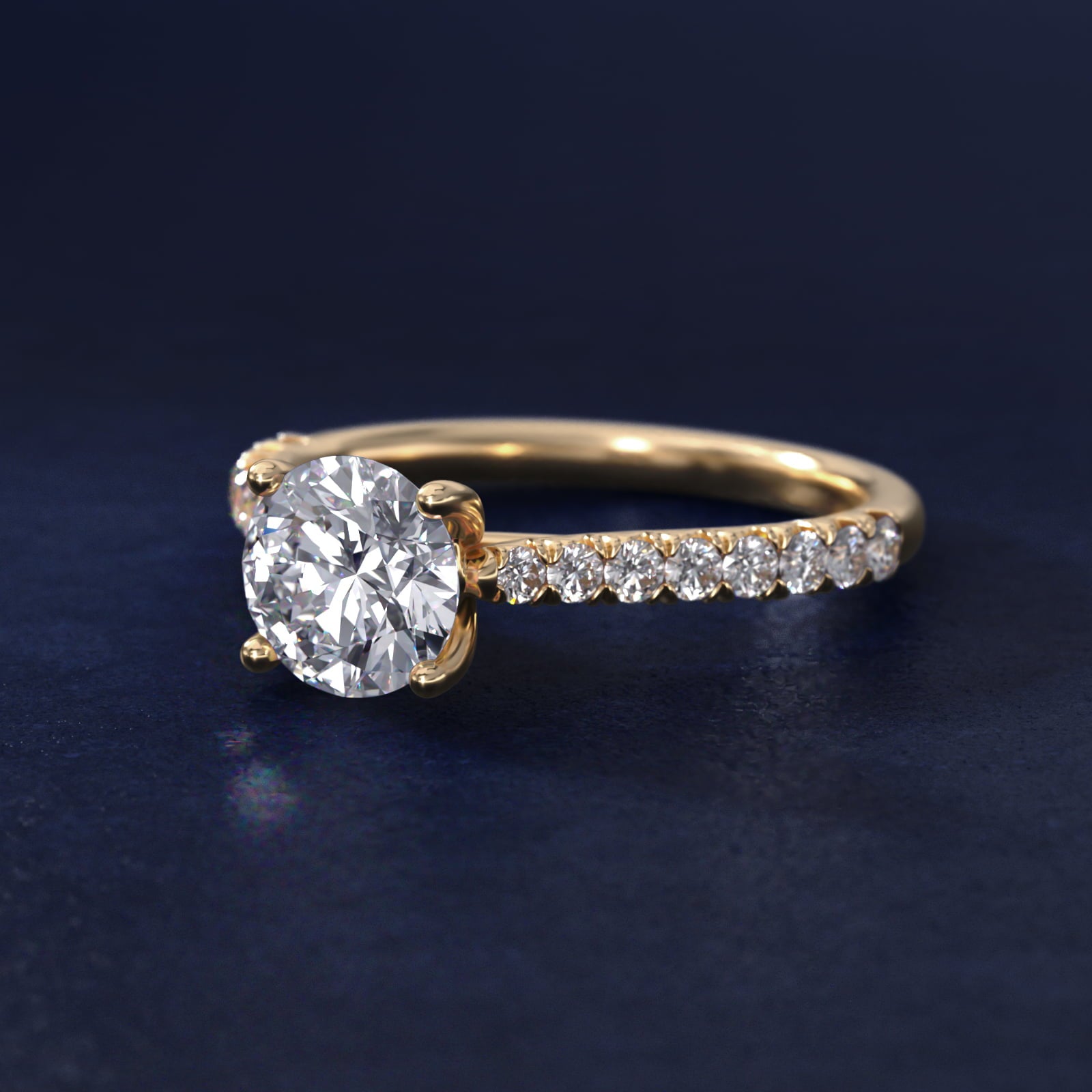 Modern Trellis Diamond Engagement Ring in 14k Yellow Gold - Round Center