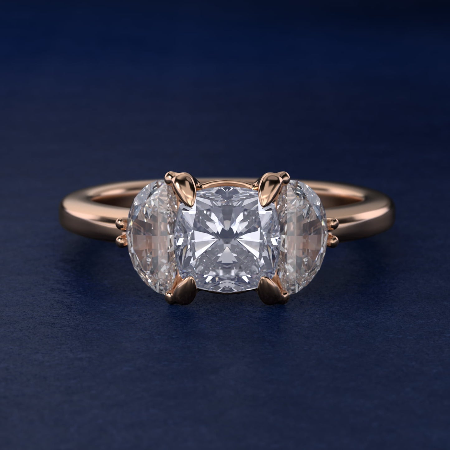 Moon Three Stone Engagement Ring in 14k Rose Gold (5/8 ct. tw.) By Bella Vaughan - Cushion Center