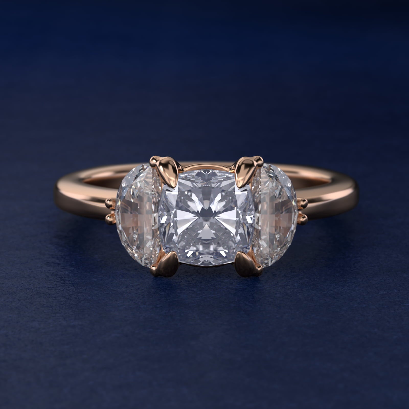 Moon Three Stone Engagement Ring in 14k Rose Gold (5/8 ct. tw.) By Bella Vaughan - Cushion Center