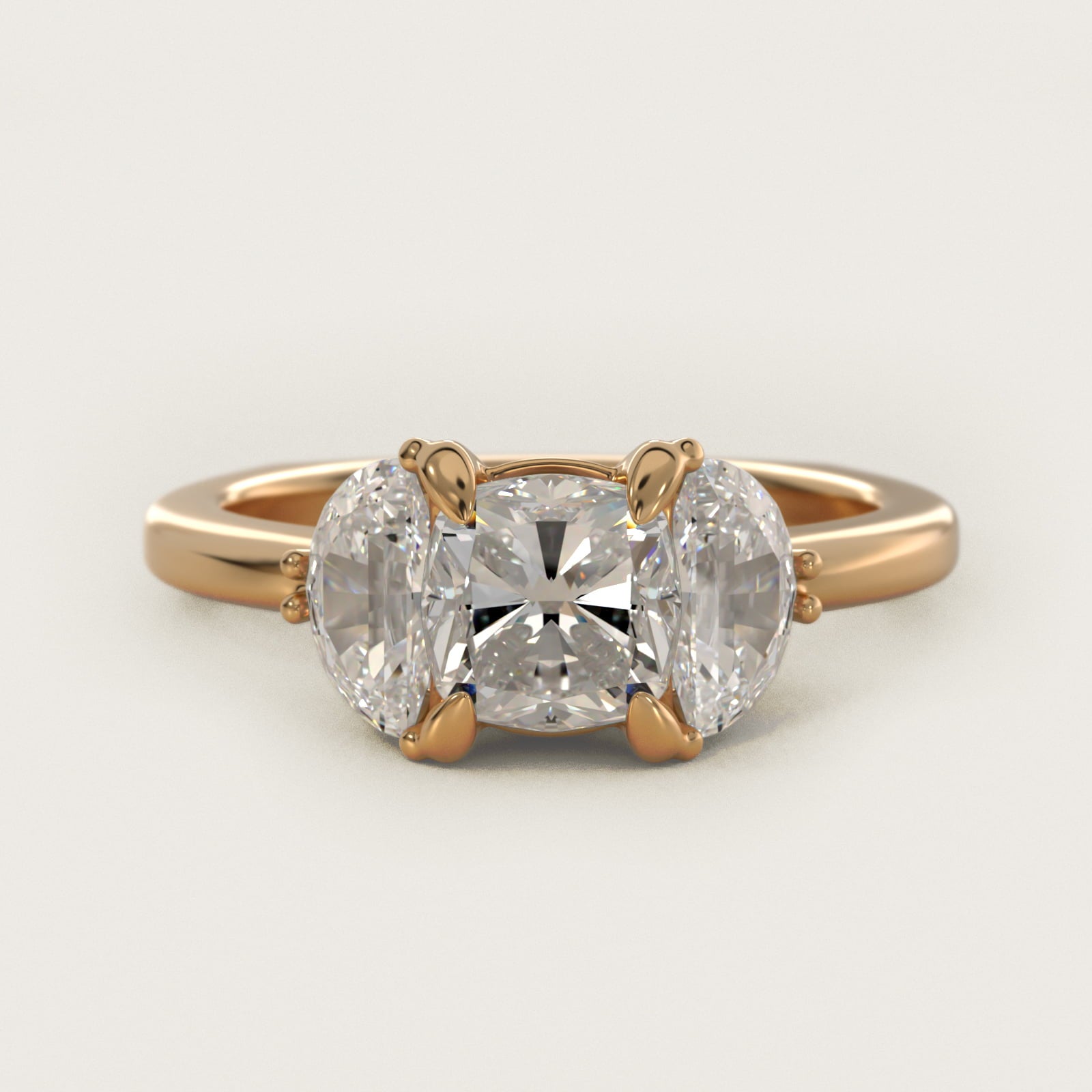Moon Three Stone Engagement Ring in 18k Yellow Gold (5/8 ct. tw.) By Bella Vaughan - Cushion Center