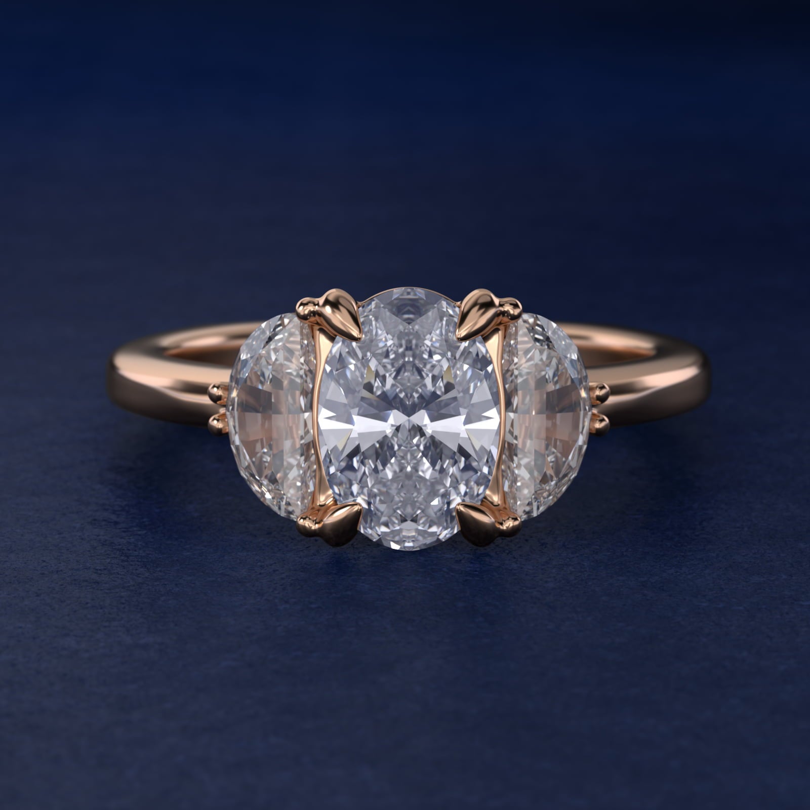 Moon Three Stone Engagement Ring in 14k Rose Gold (5/8 ct. tw.) By Bella Vaughan - Oval Center