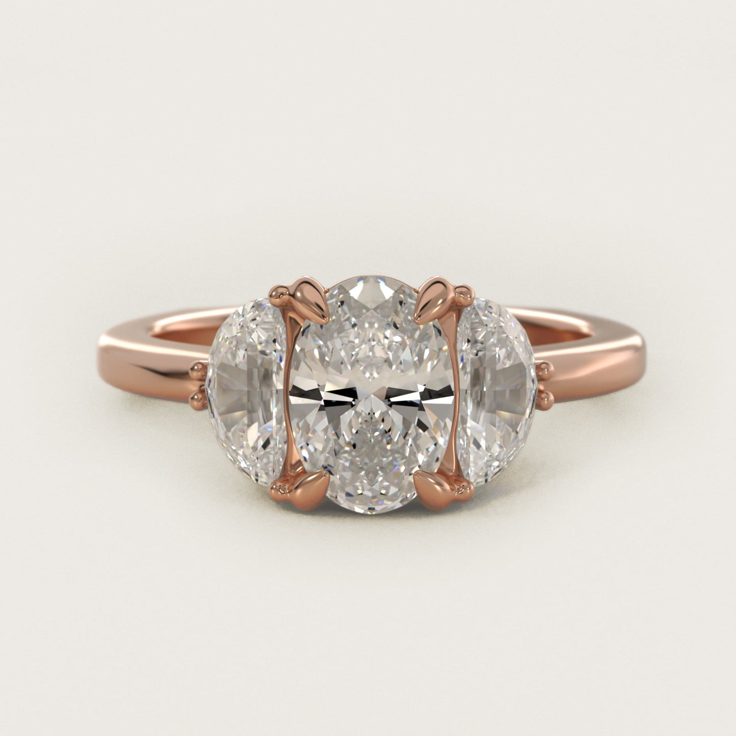 Moon Three Stone Engagement Ring in 18k Rose Gold (5/8 ct. tw.) By Bella Vaughan - Oval Center