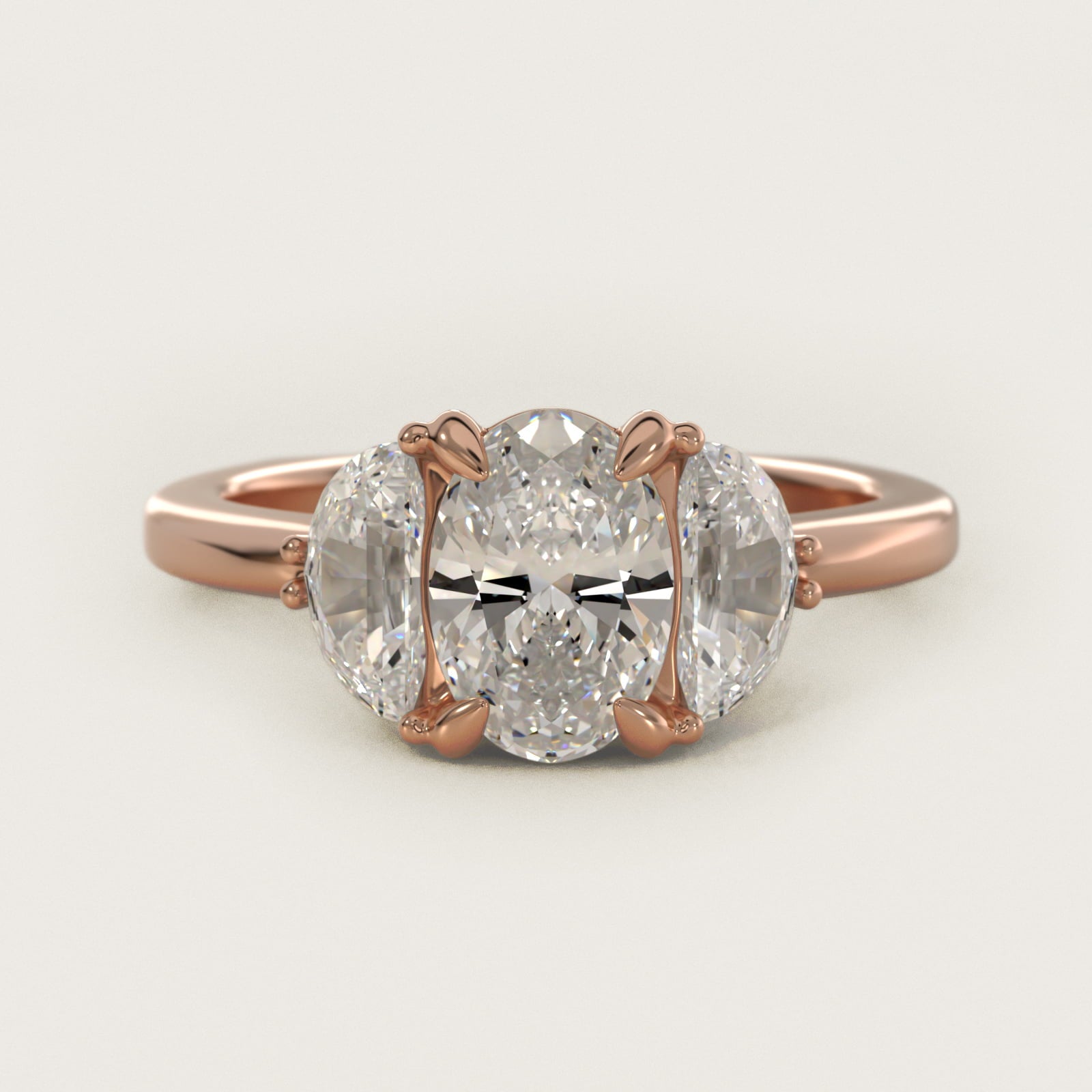 Moon Three Stone Engagement Ring in 18k Rose Gold (5/8 ct. tw.) By Bella Vaughan - Oval Center