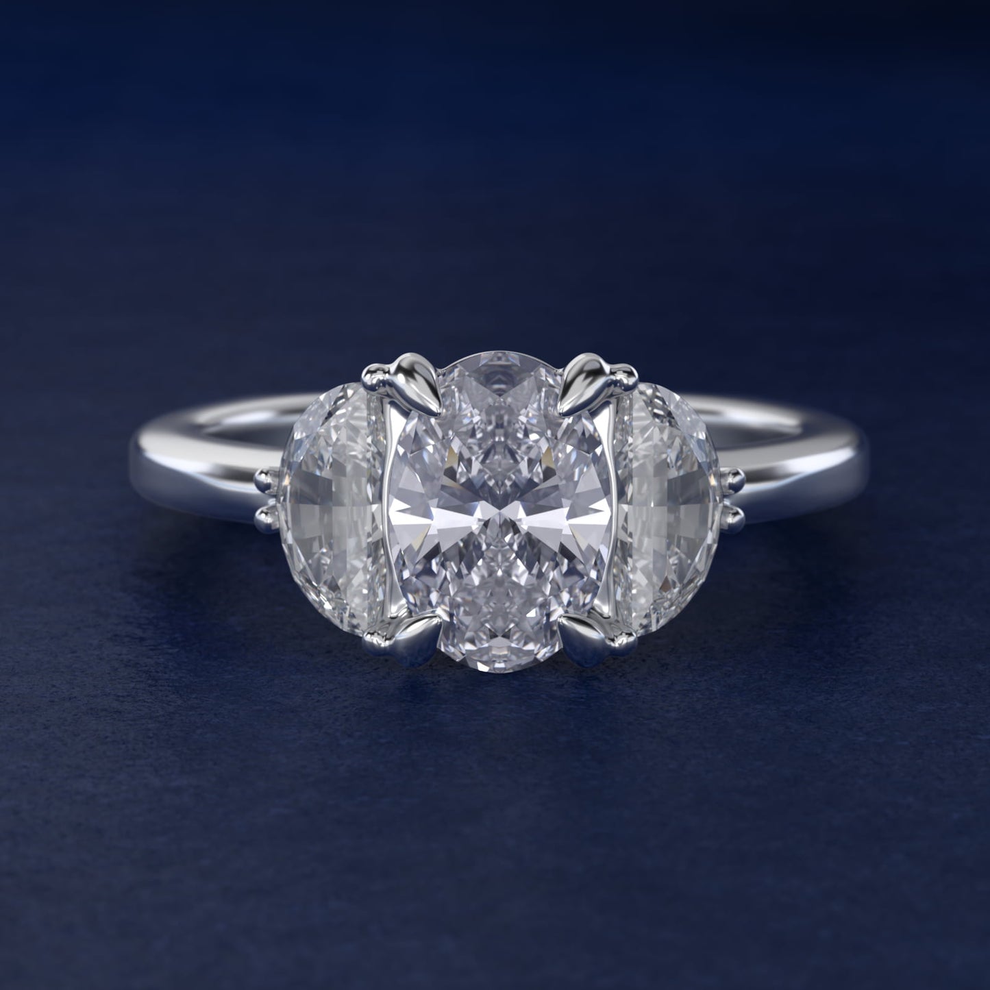 Moon Three Stone Engagement Ring in 14K White Gold (5/8 ct. tw.) By Bella Vaughan - Oval Center