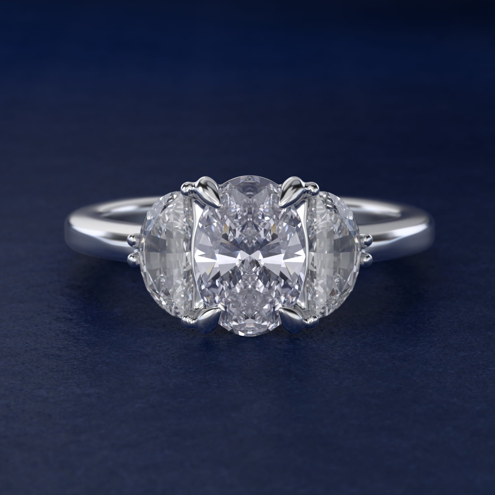 Moon Three Stone Engagement Ring in 14K White Gold (5/8 ct. tw.) By Bella Vaughan - Oval Center