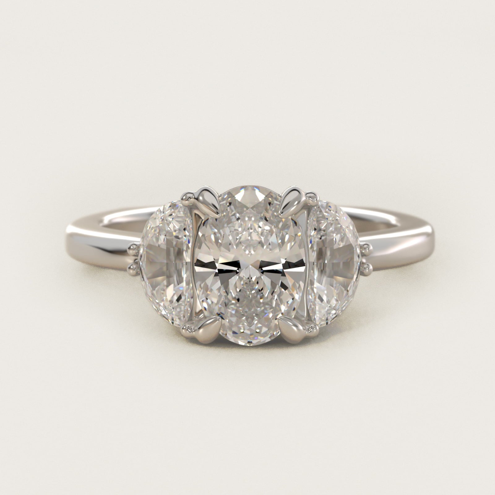 Moon Three Stone Engagement Ring in 14K White Gold (5/8 ct. tw.) By Bella Vaughan - Oval Center