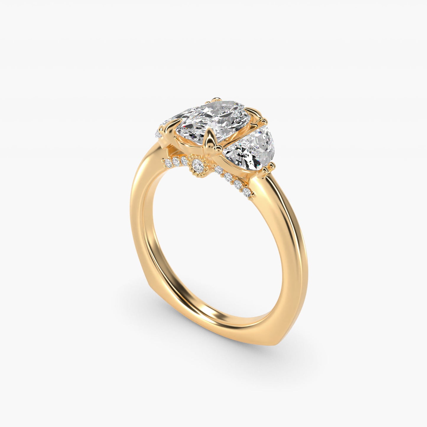 Moon Three Stone Engagement Ring in 14K Yellow Gold (5/8 ct. tw.) By Bella Vaughan - Oval Center