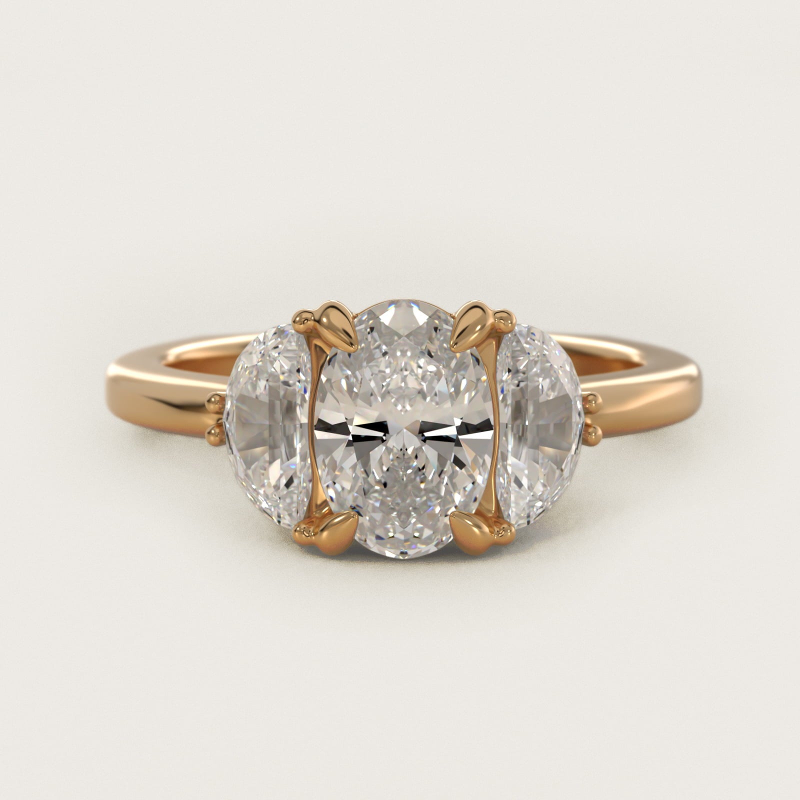 Moon Three Stone Engagement Ring in 14K Yellow Gold (5/8 ct. tw.) By Bella Vaughan - Oval Center