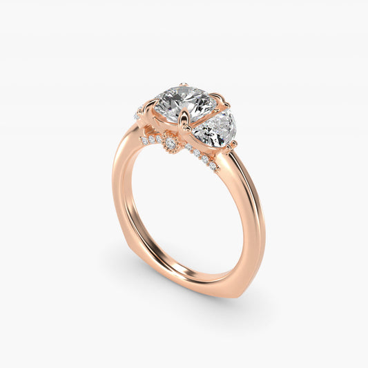 Moon Three Stone Engagement Ring in 14k Rose Gold (5/8 ct. tw.) By Bella Vaughan - Round Center