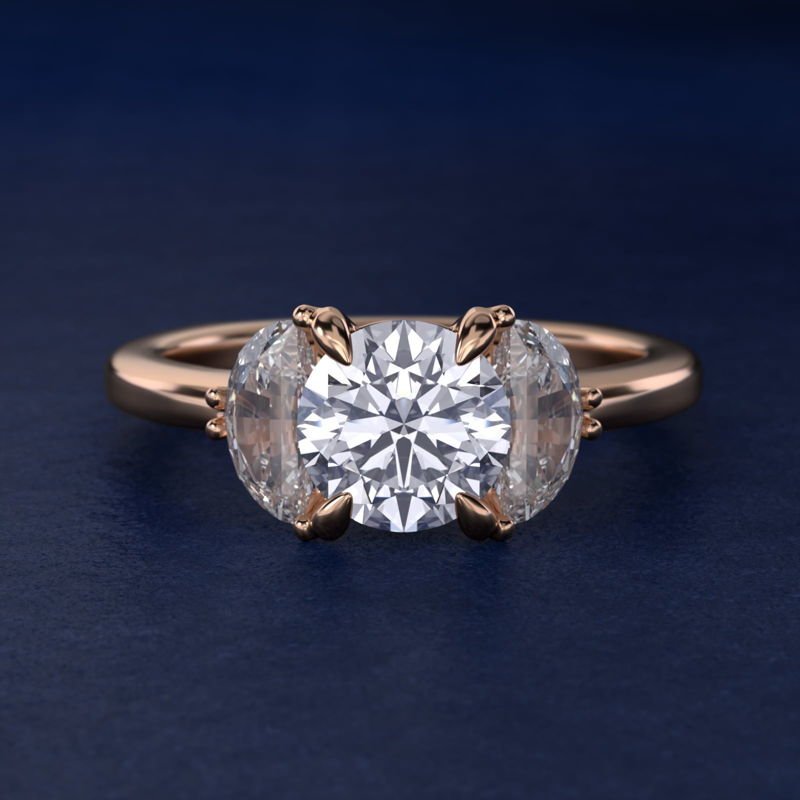 Moon Three Stone Engagement Ring in 14k Rose Gold (5/8 ct. tw.) By Bella Vaughan - Round Center