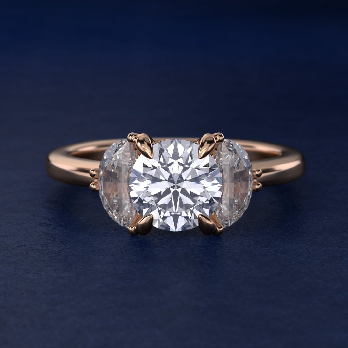 Moon Three Stone Engagement Ring in 18k Rose Gold (5/8 ct. tw.) By Bella Vaughan - Round Center