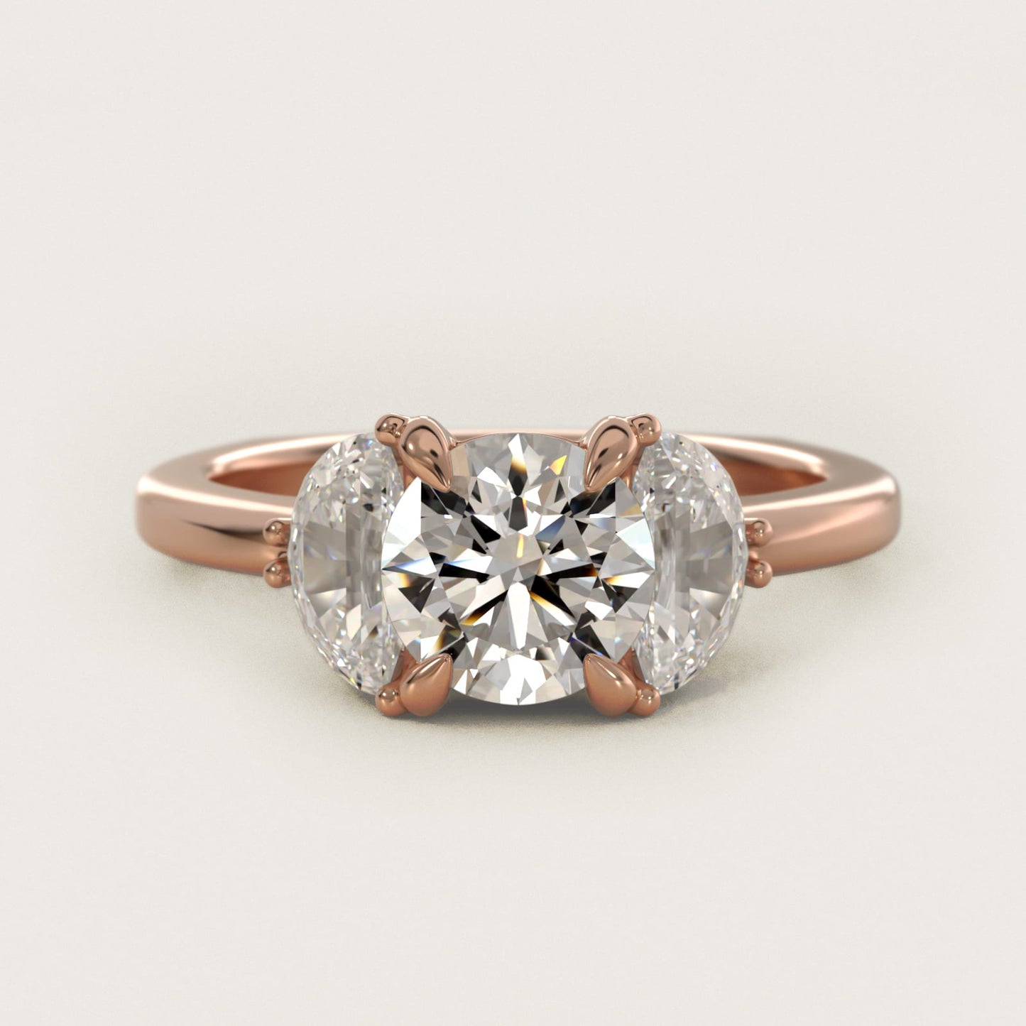 Moon Three Stone Engagement Ring in 14k Rose Gold (5/8 ct. tw.) By Bella Vaughan - Round Center