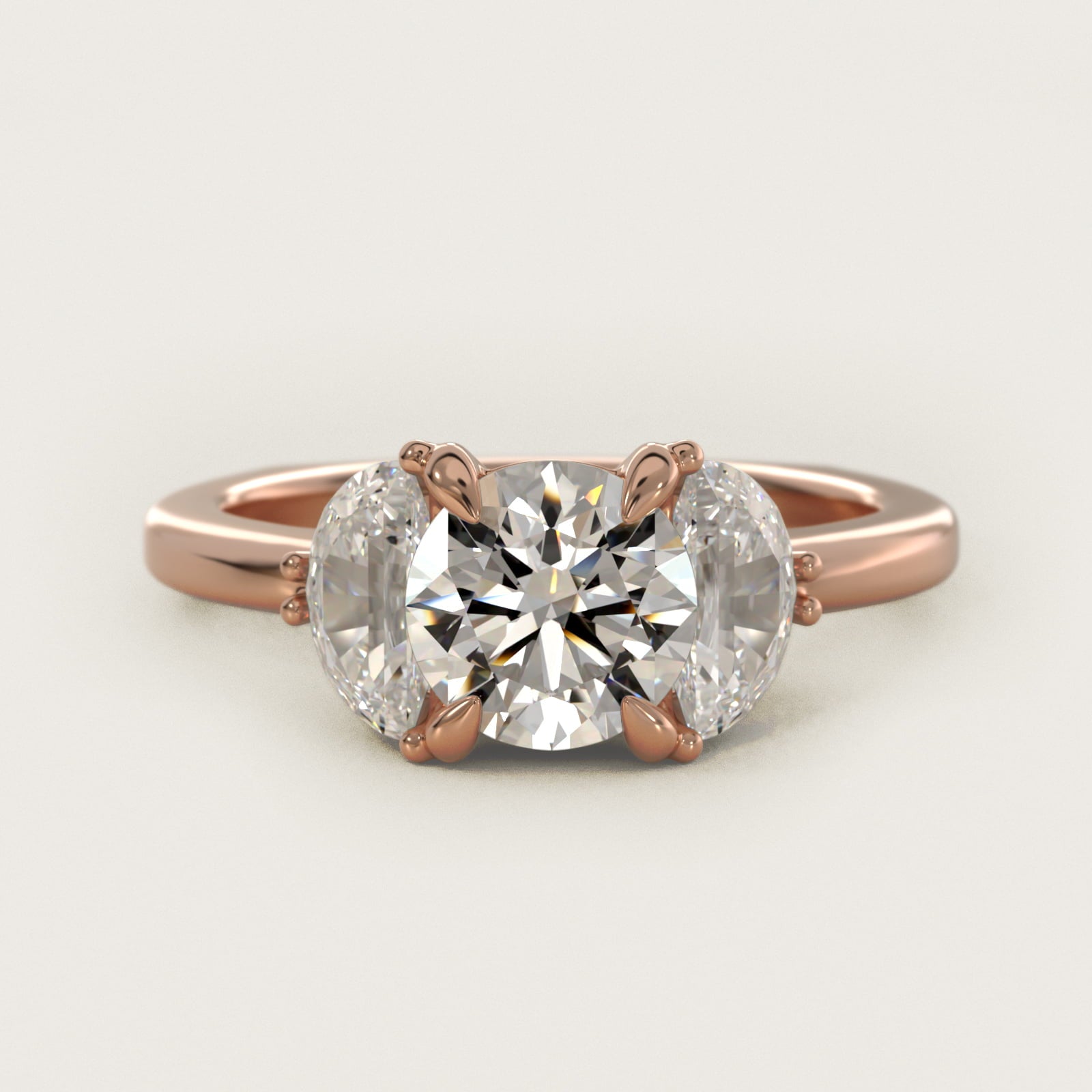 Moon Three Stone Engagement Ring in 14k Rose Gold (5/8 ct. tw.) By Bella Vaughan - Round Center