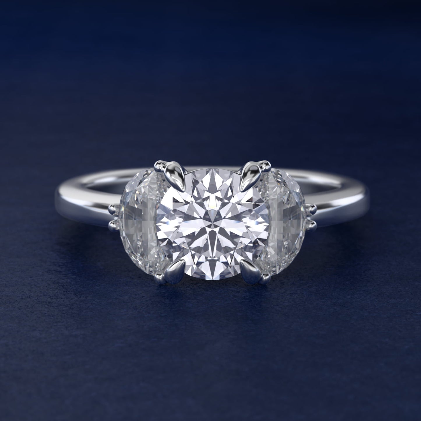 Moon Three Stone Engagement Ring in 18k White Gold (5/8 ct. tw.) By Bella Vaughan - Round Center