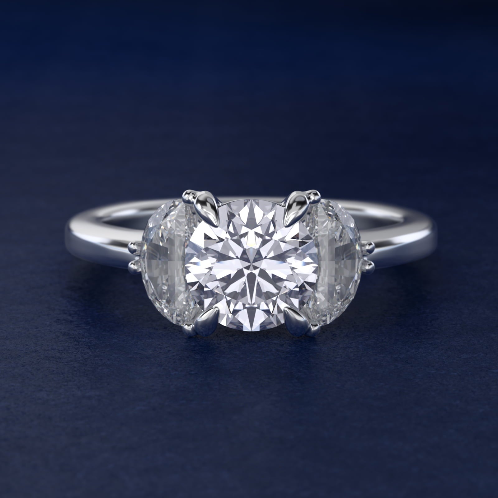 Moon Three Stone Engagement Ring in 18k White Gold (5/8 ct. tw.) By Bella Vaughan - Round Center