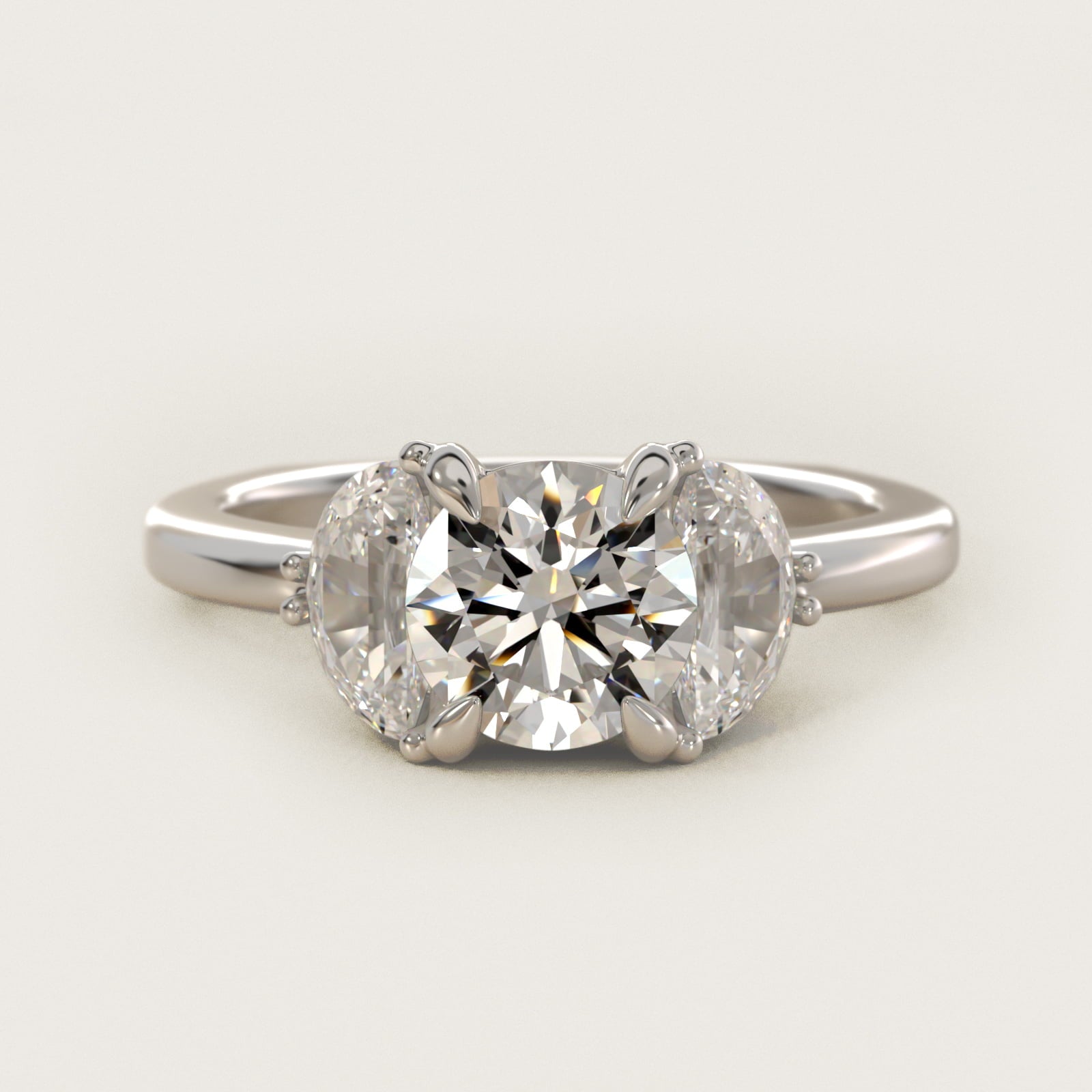 Moon Three Stone Engagement Ring in 18k White Gold (5/8 ct. tw.) By Bella Vaughan - Round Center