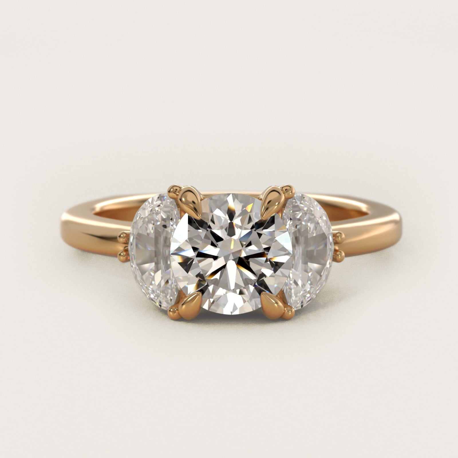 Moon Three Stone Engagement Ring in 18k Yellow Gold (5/8 ct. tw.) By Bella Vaughan - Round Center