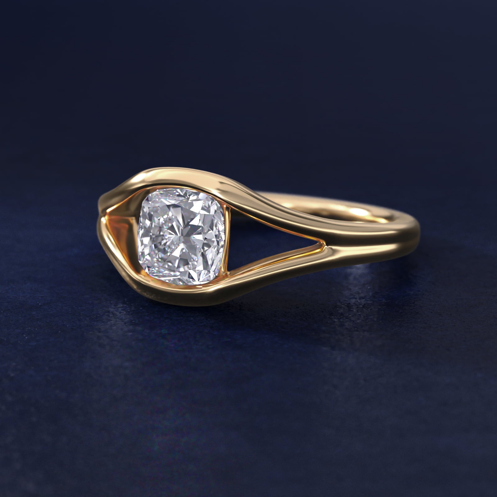 Oculus Solitaire Engagement Ring In 14K Yellow Gold By James Allen - Cushion Center