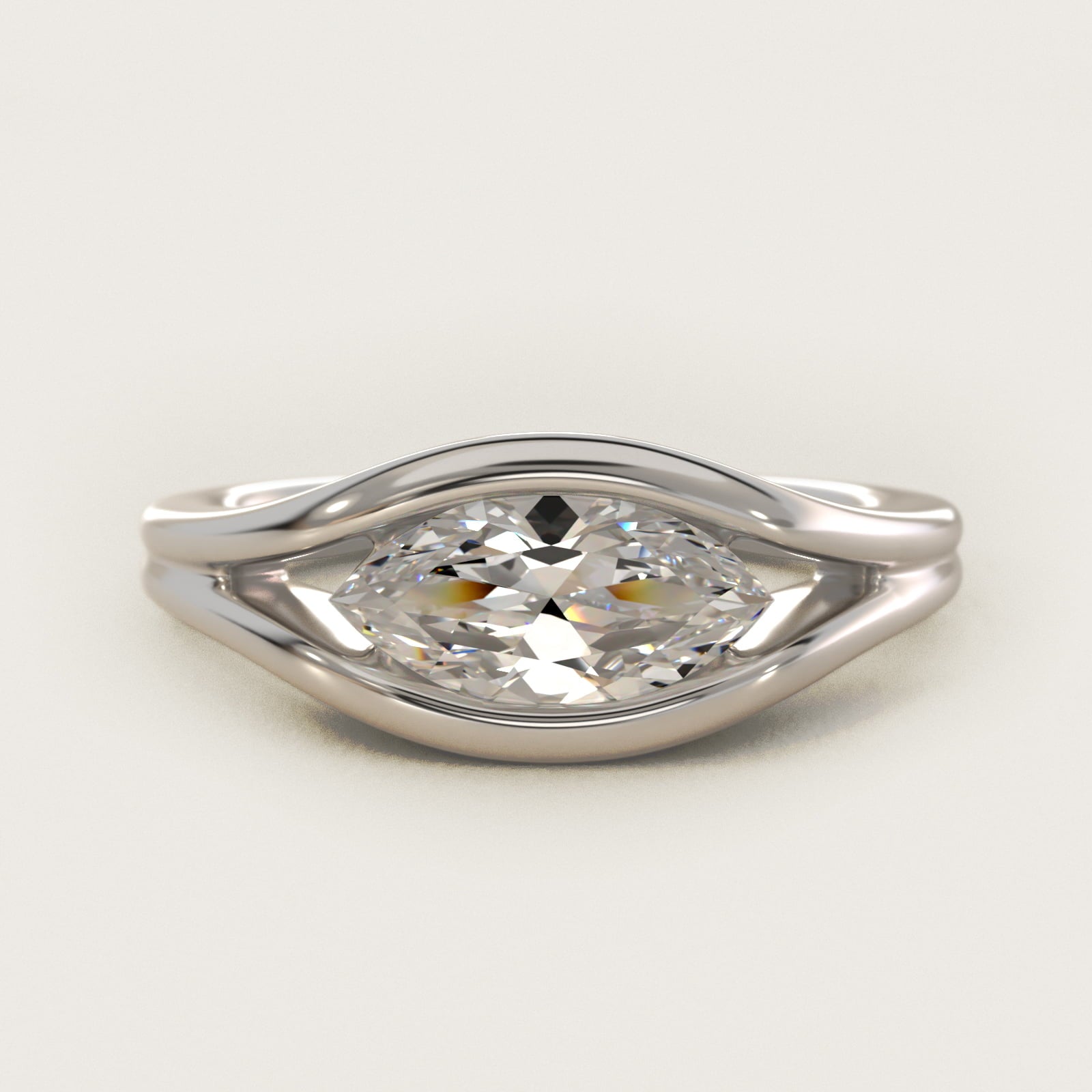Oculus Solitaire Engagement Ring In 14K White Gold By James Allen - Marquise Center
