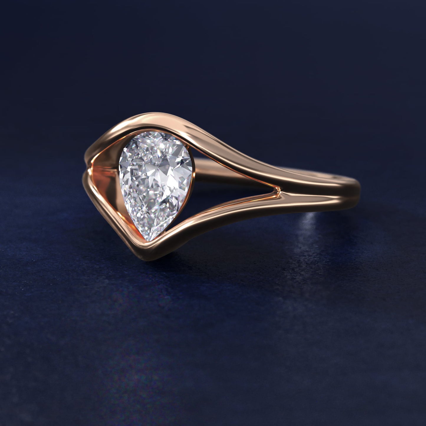 Oculus Solitaire Engagement Ring In 14K Rose Gold By James Allen - Pear Center