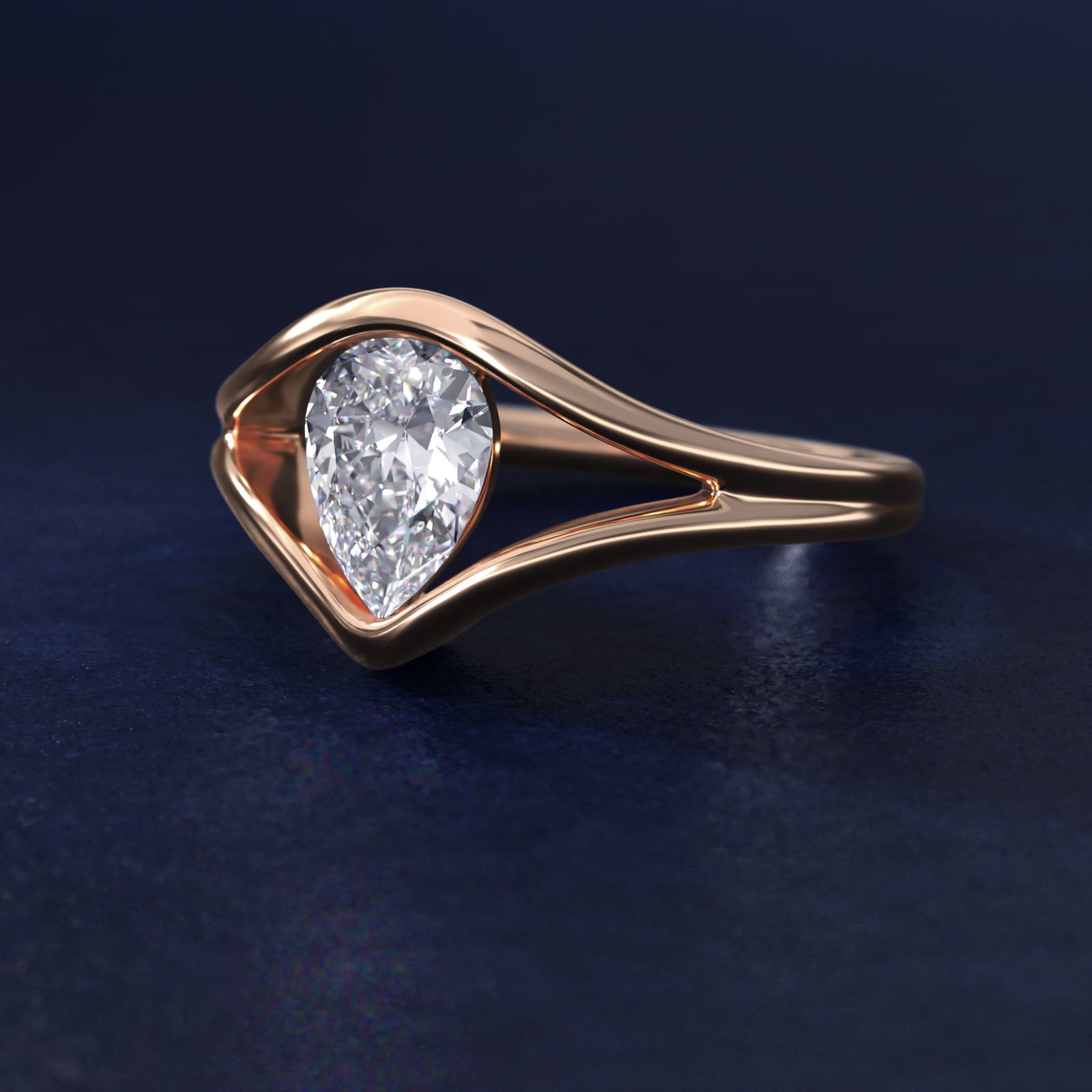 Oculus Solitaire Engagement Ring In 14K Rose Gold By James Allen - Pear Center
