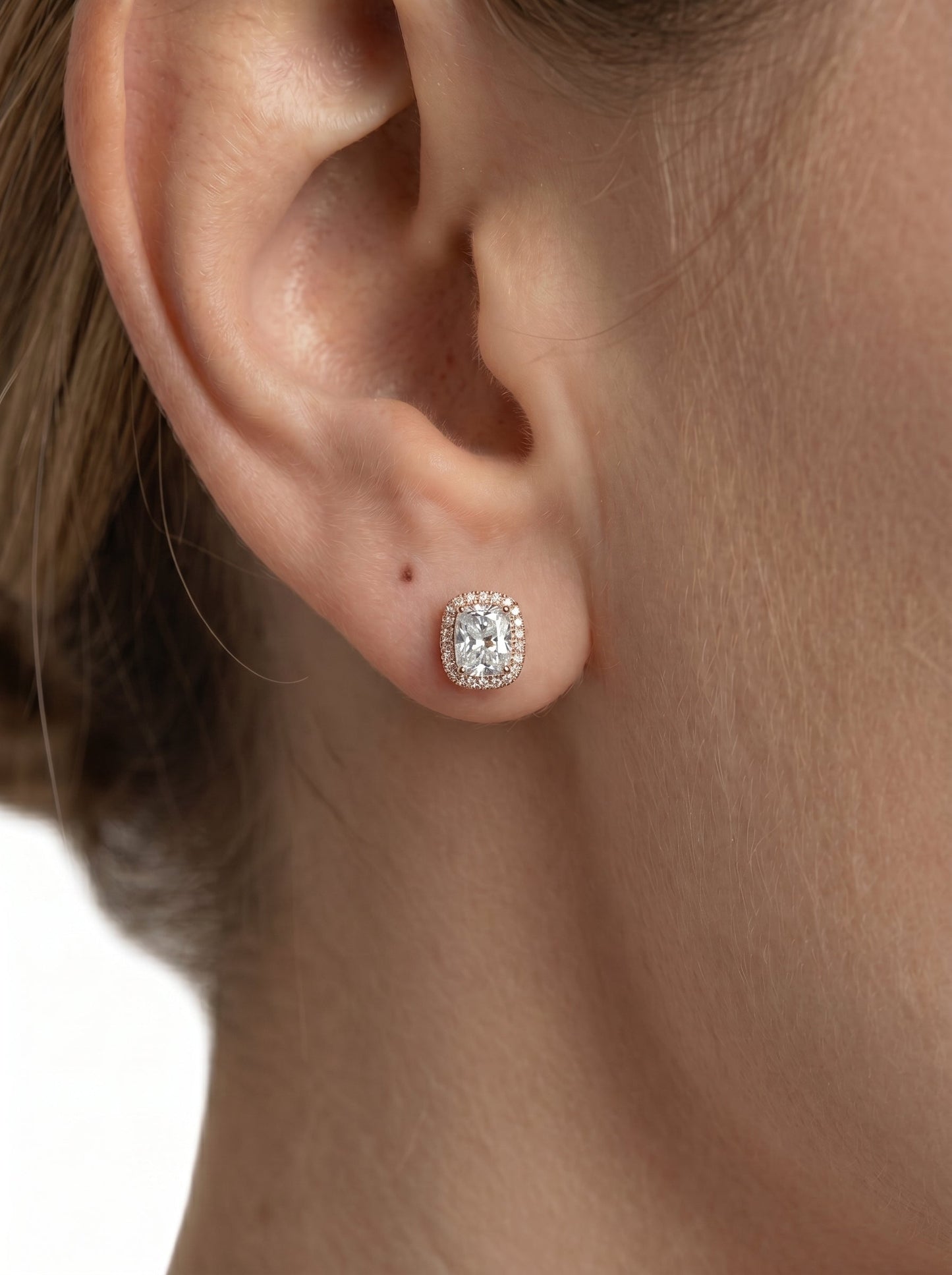 Ophelia Lab Grown Diamond Earrings Elongated Cushion - Rose Gold