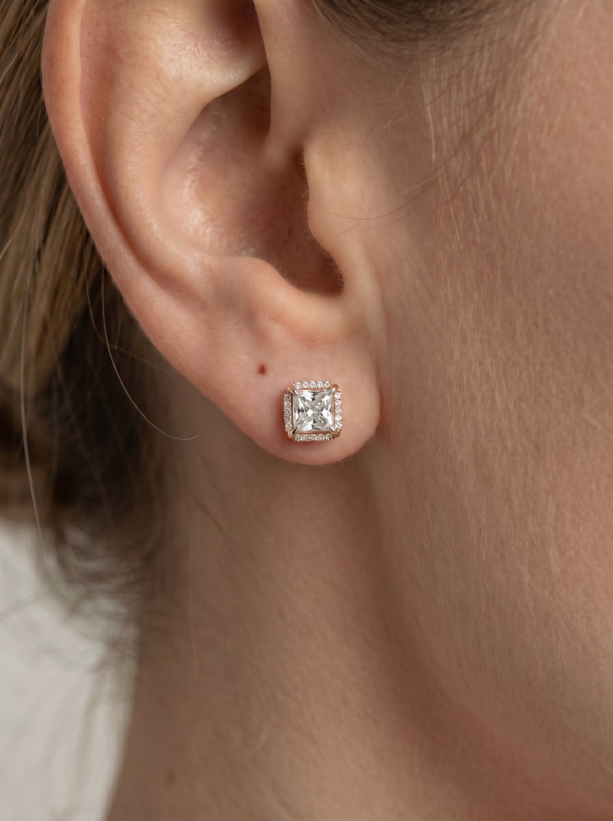 Ophelia Lab Grown Diamond Earrings Princess - Rose Gold