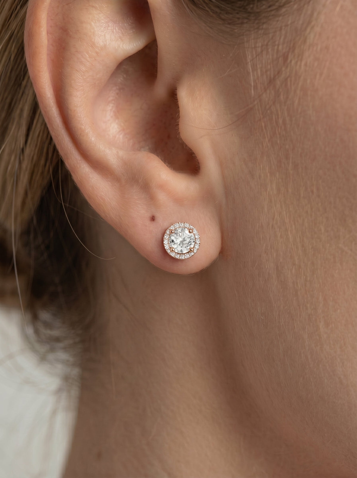 Ophelia Lab Grown Diamond Earrings Round - Rose Gold