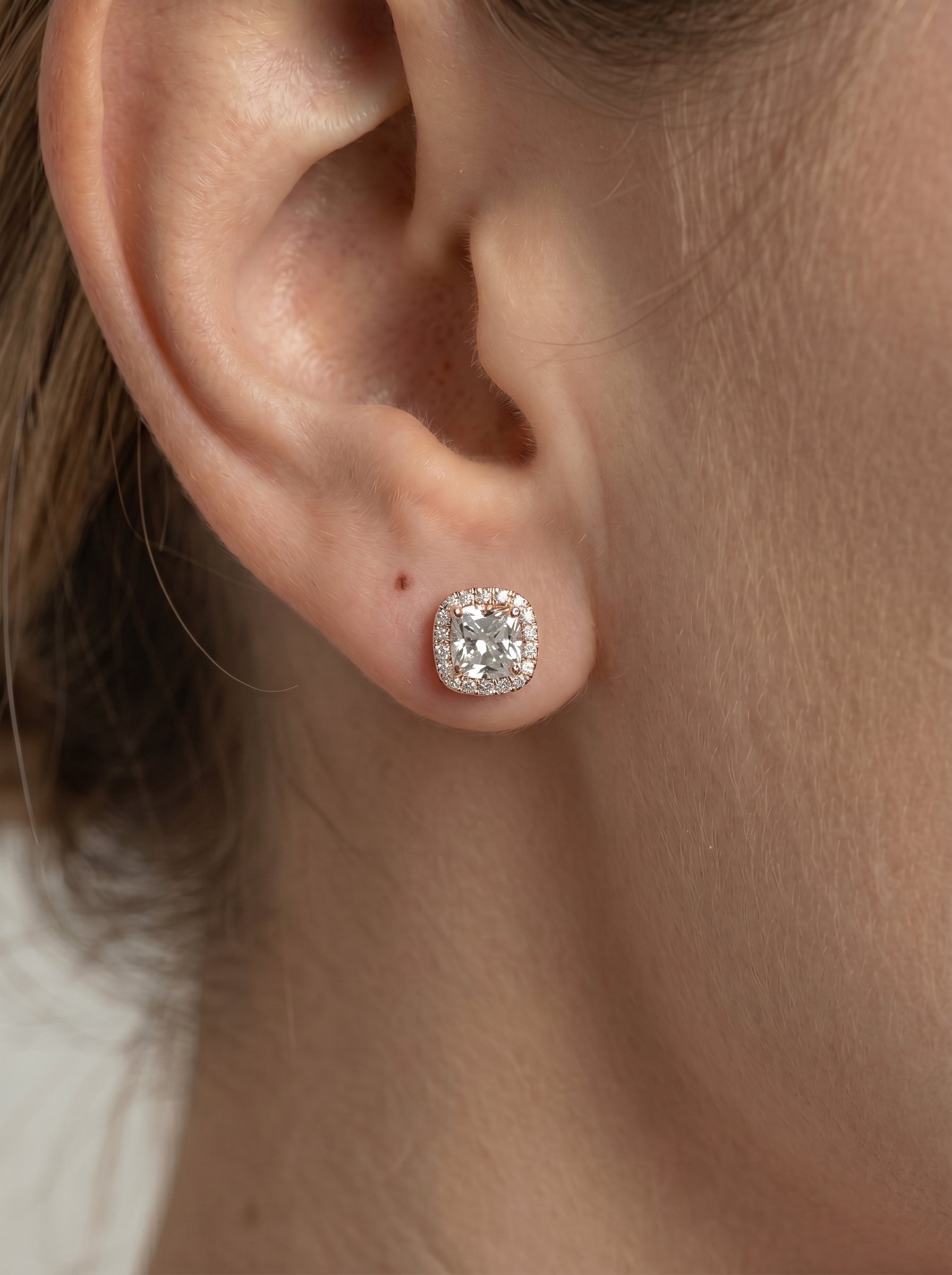 Ophelia Lab Grown Diamond Earrings Square Cushion - Rose Gold