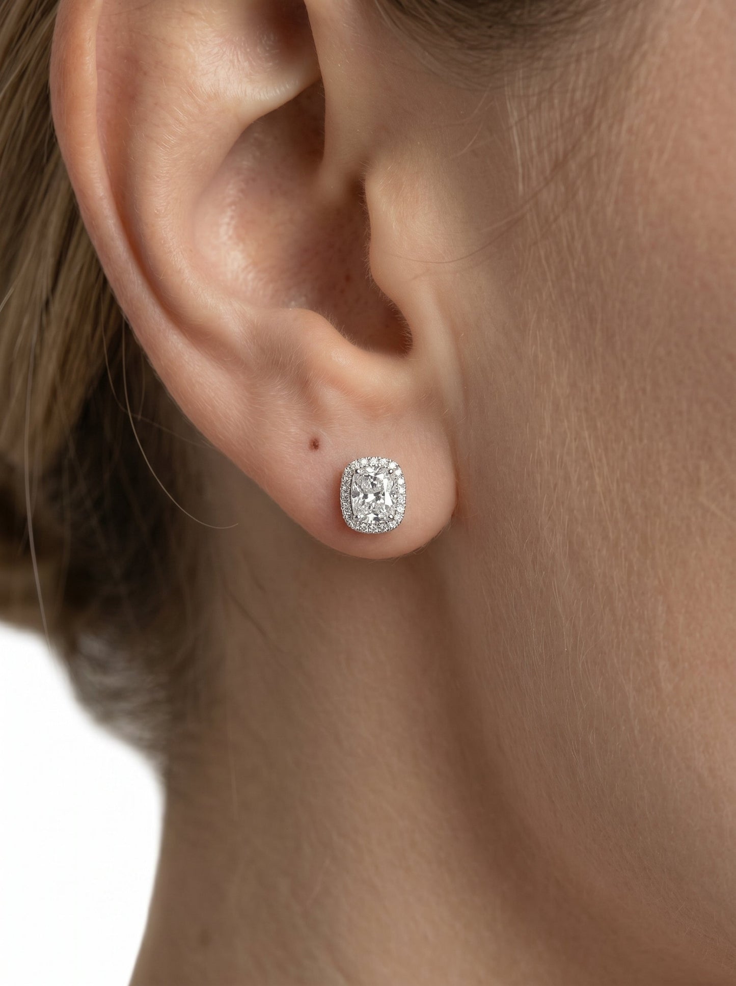 Ophelia Lab Grown Diamond Earrings Elongated Cushion - White Gold