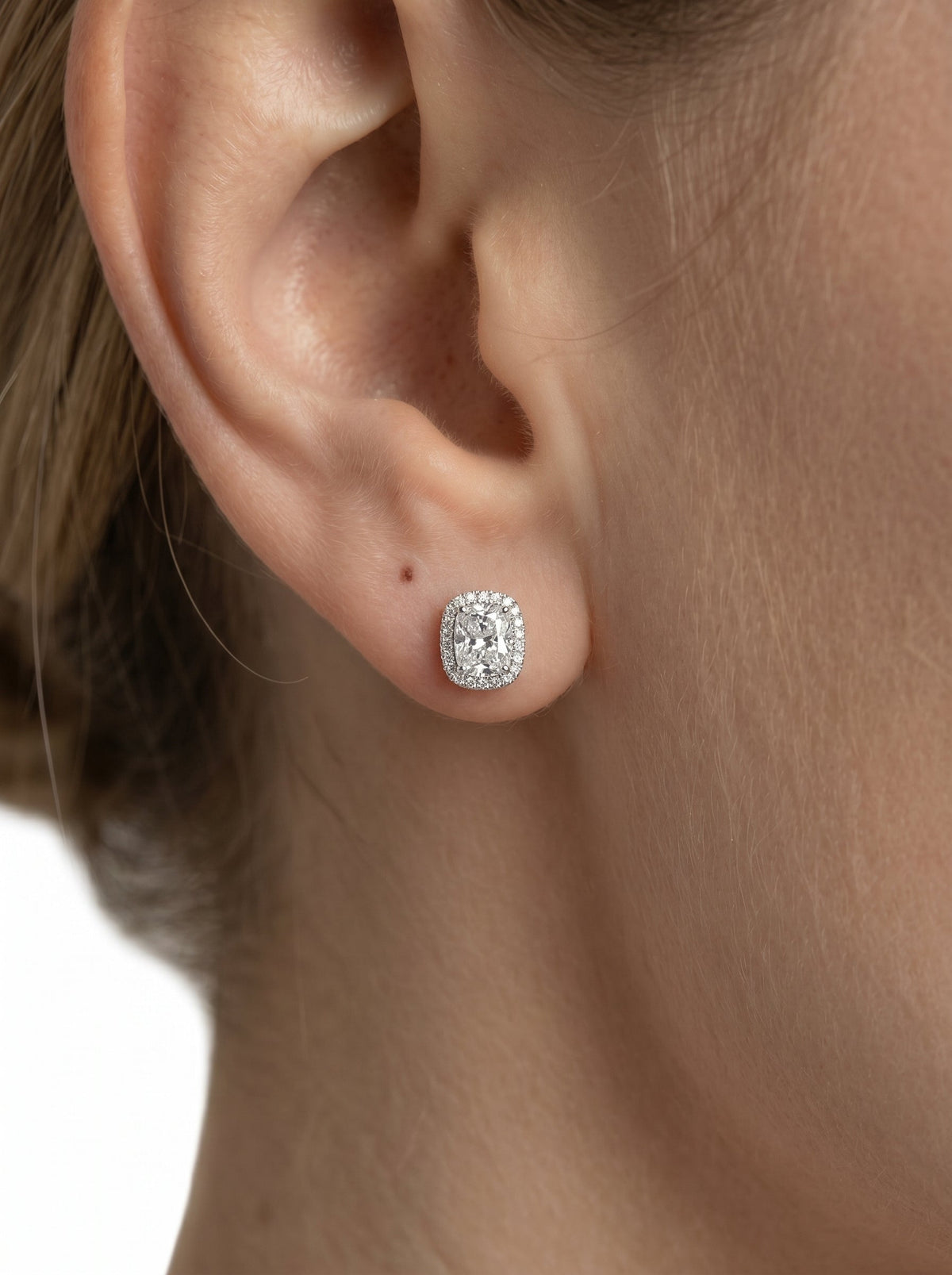 Ophelia Lab Grown Diamond Earrings Elongated Cushion - White Gold