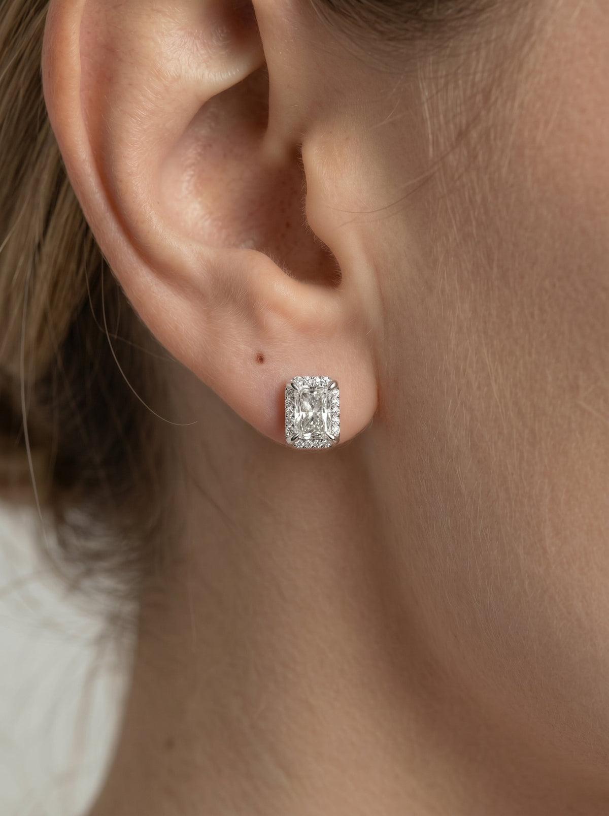 Ophelia Lab Grown Diamond Earrings Elongated Radiant - White Gold