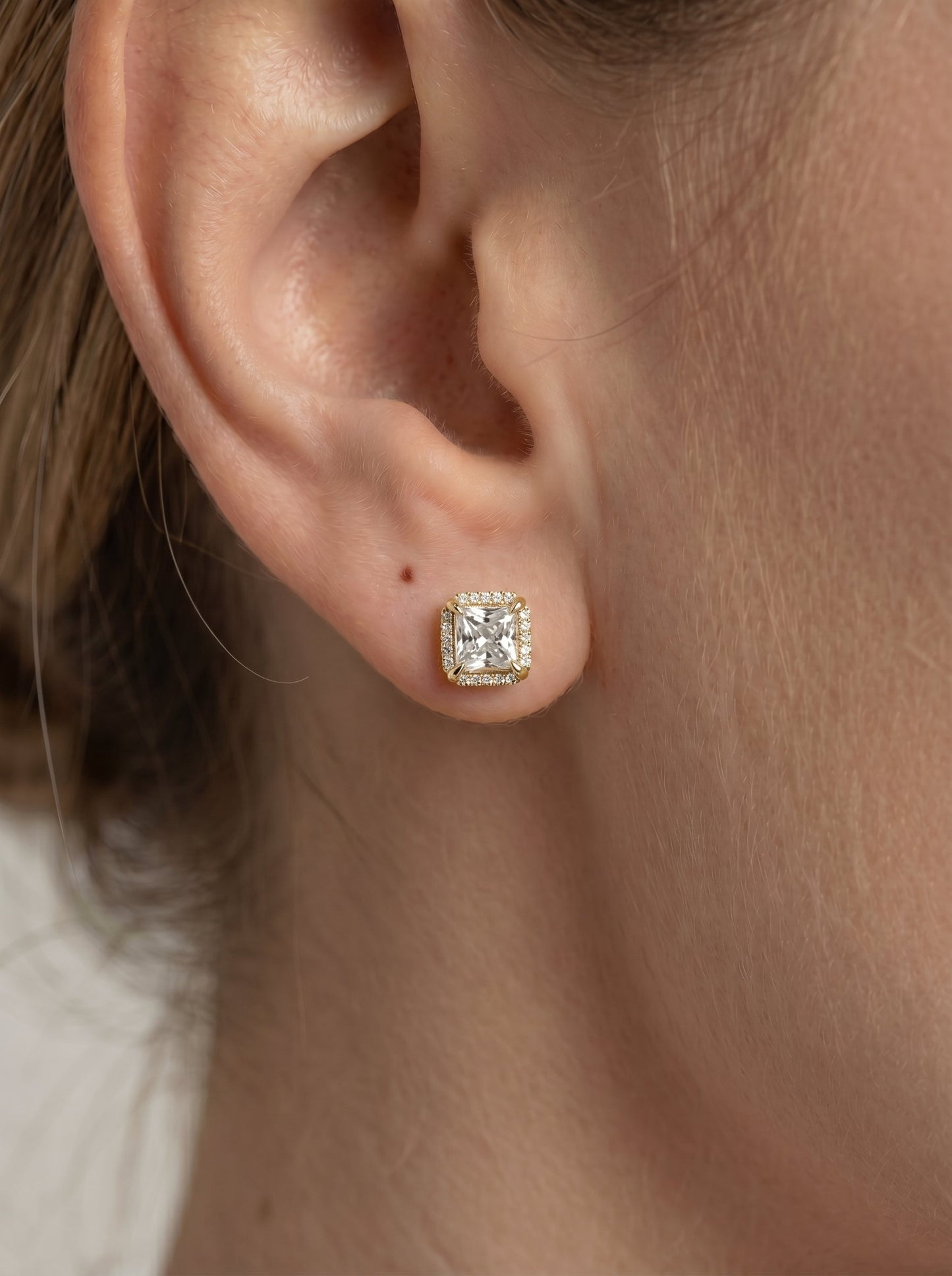 Ophelia Lab Grown Diamond Earrings Princess - Yellow Gold